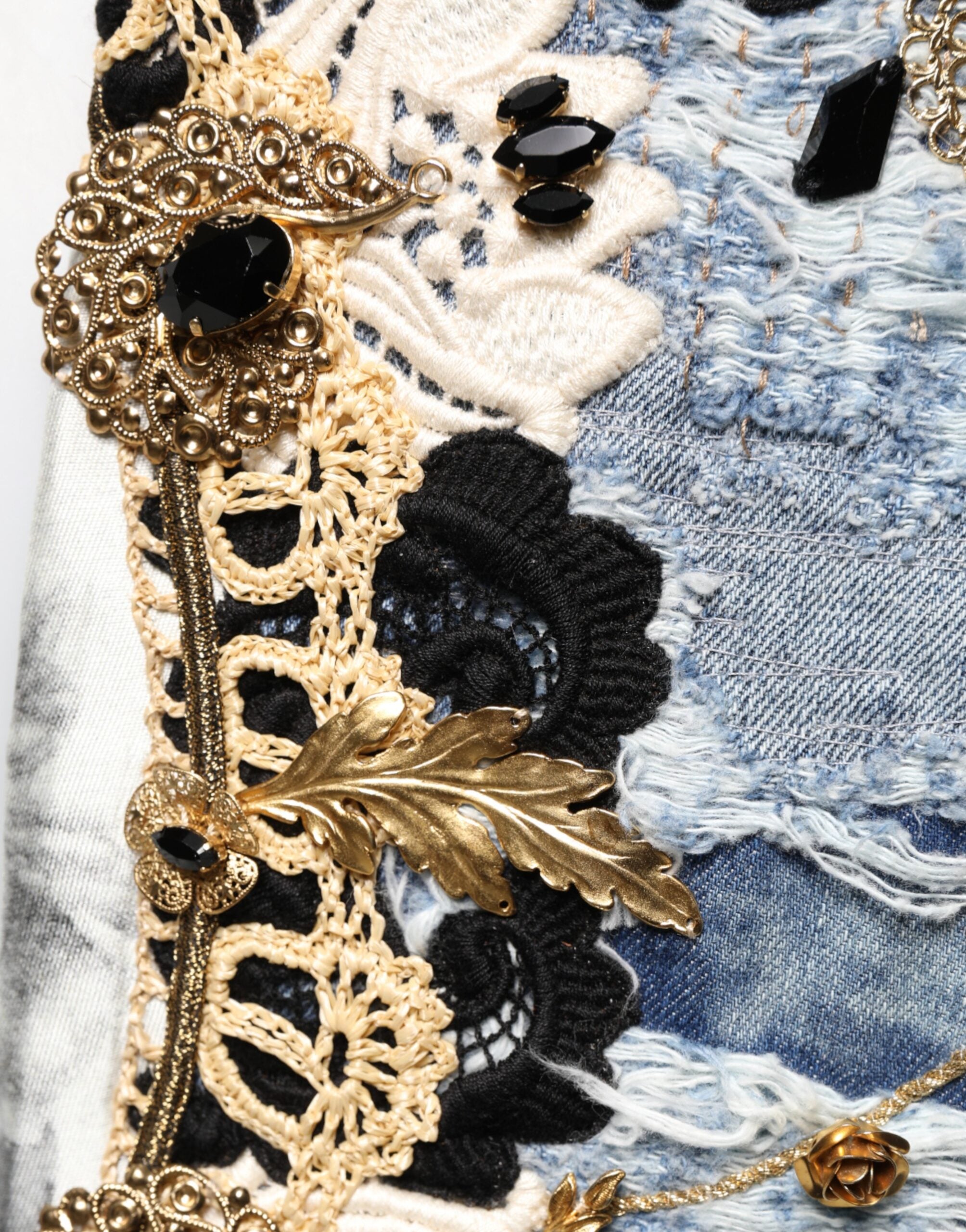 Dolce & Gabbana blue distressed cotton-denim jeans with embellishments