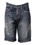 Dolce & Gabbana Blaue Baumwoll-Bermudashorts aus distressed Denim