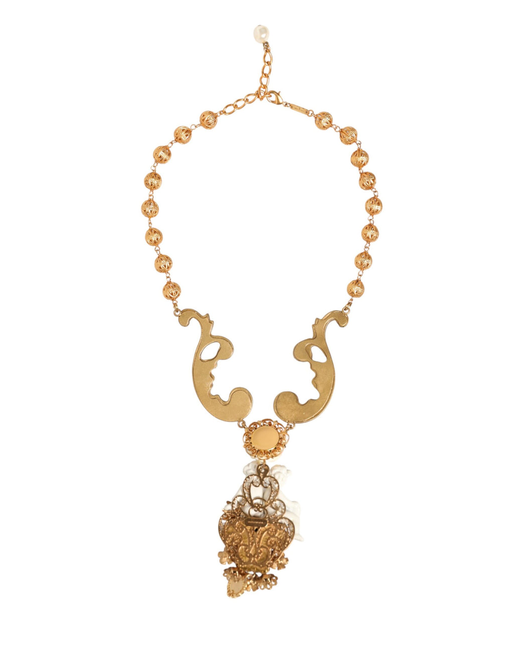 Dolce & Gabbana Goldene Halskette mit Barock-Anhänger aus Keramik und Kristall