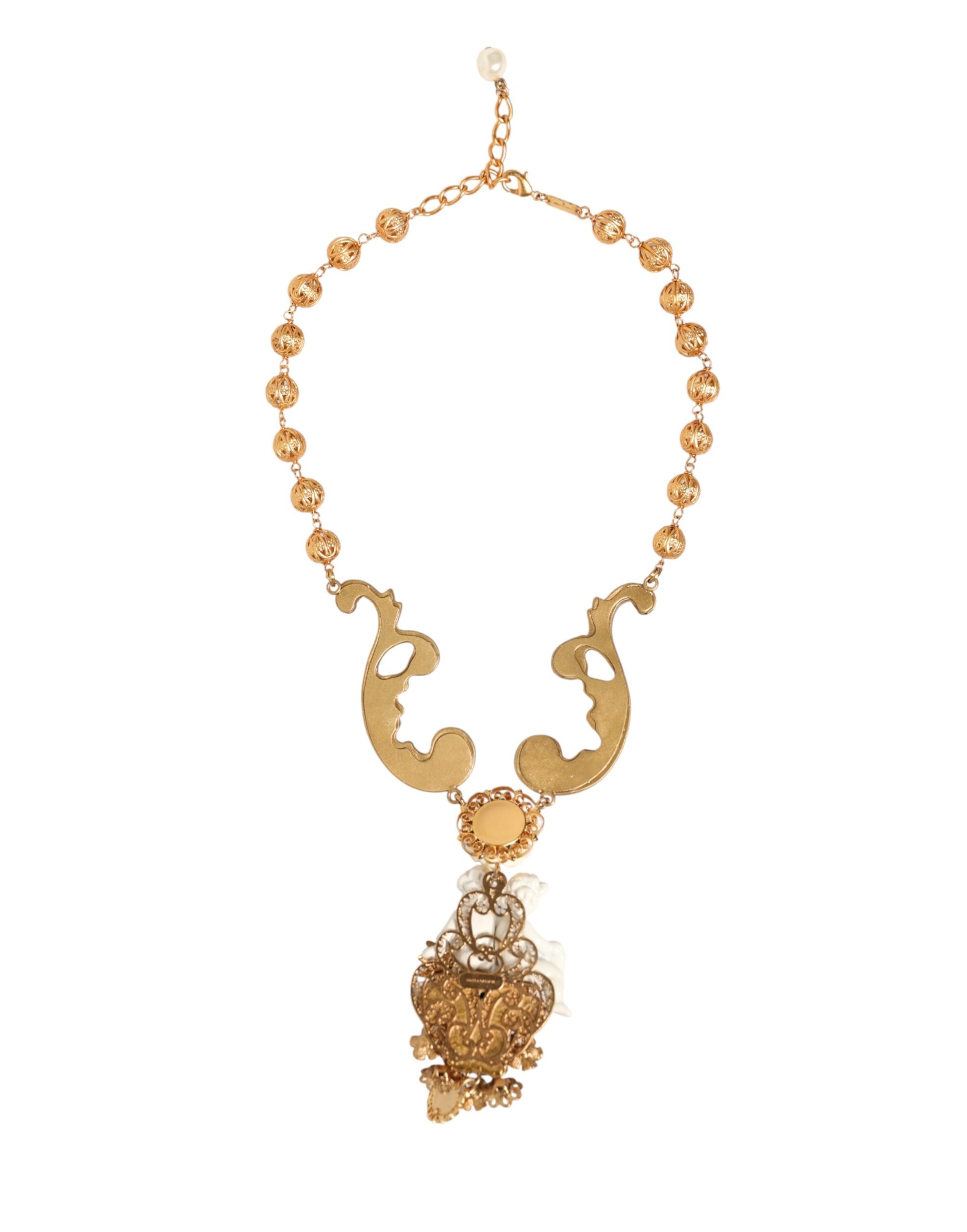 Dolce & Gabbana Goldene Halskette mit Barock-Anhänger aus Keramik und Kristall