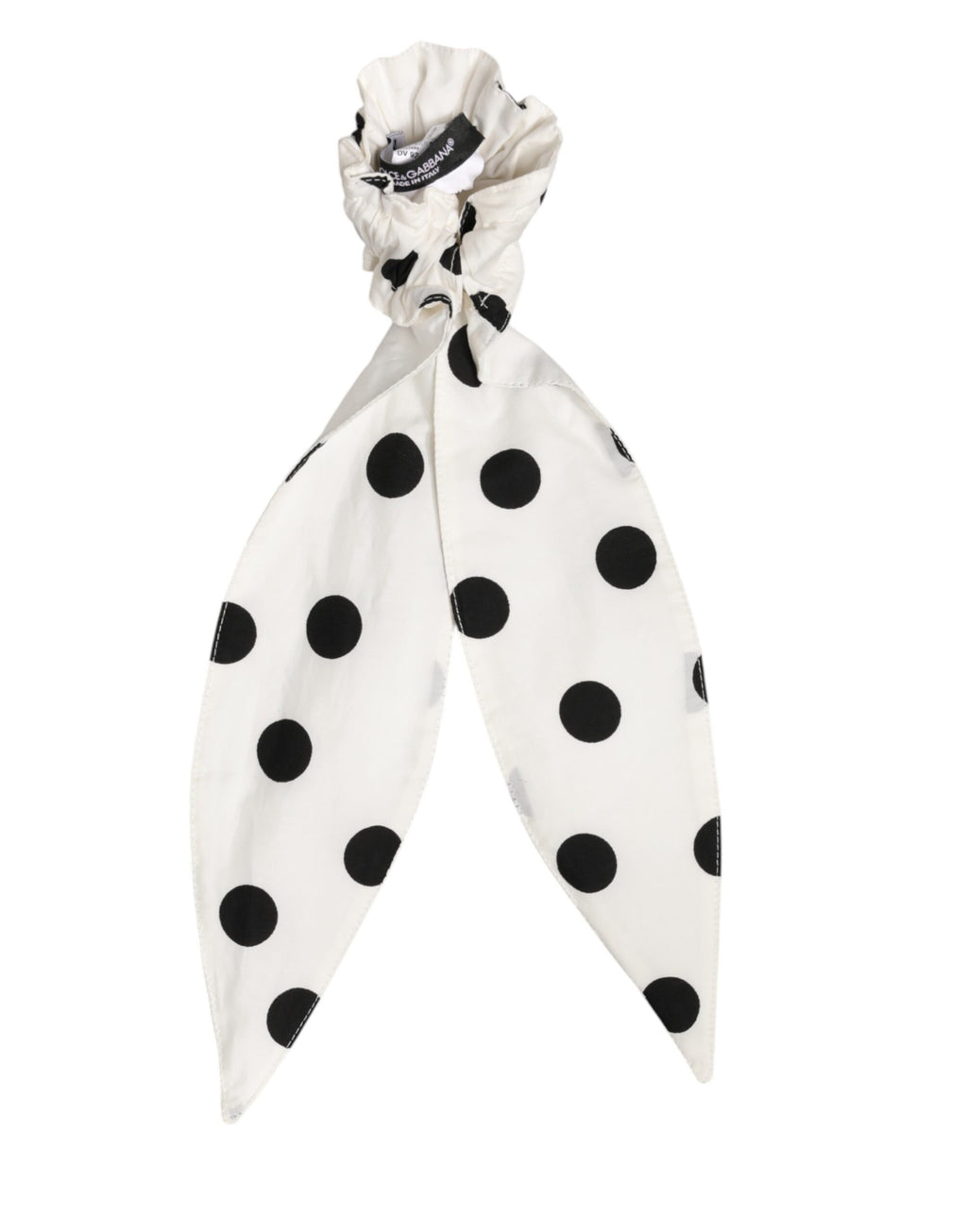 Dolce & Gabbana White Cotton Polka-Dot Scarf Scrunchie