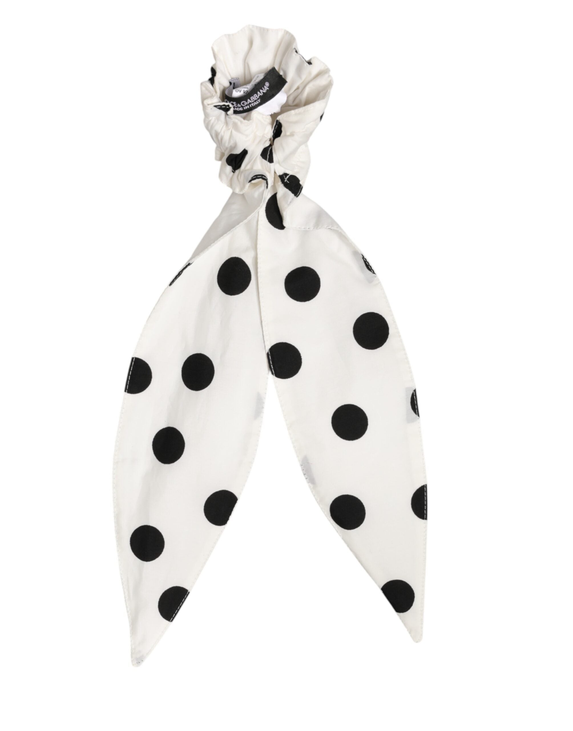 Dolce & Gabbana White Cotton Polka-Dot Scarf Scrunchie
