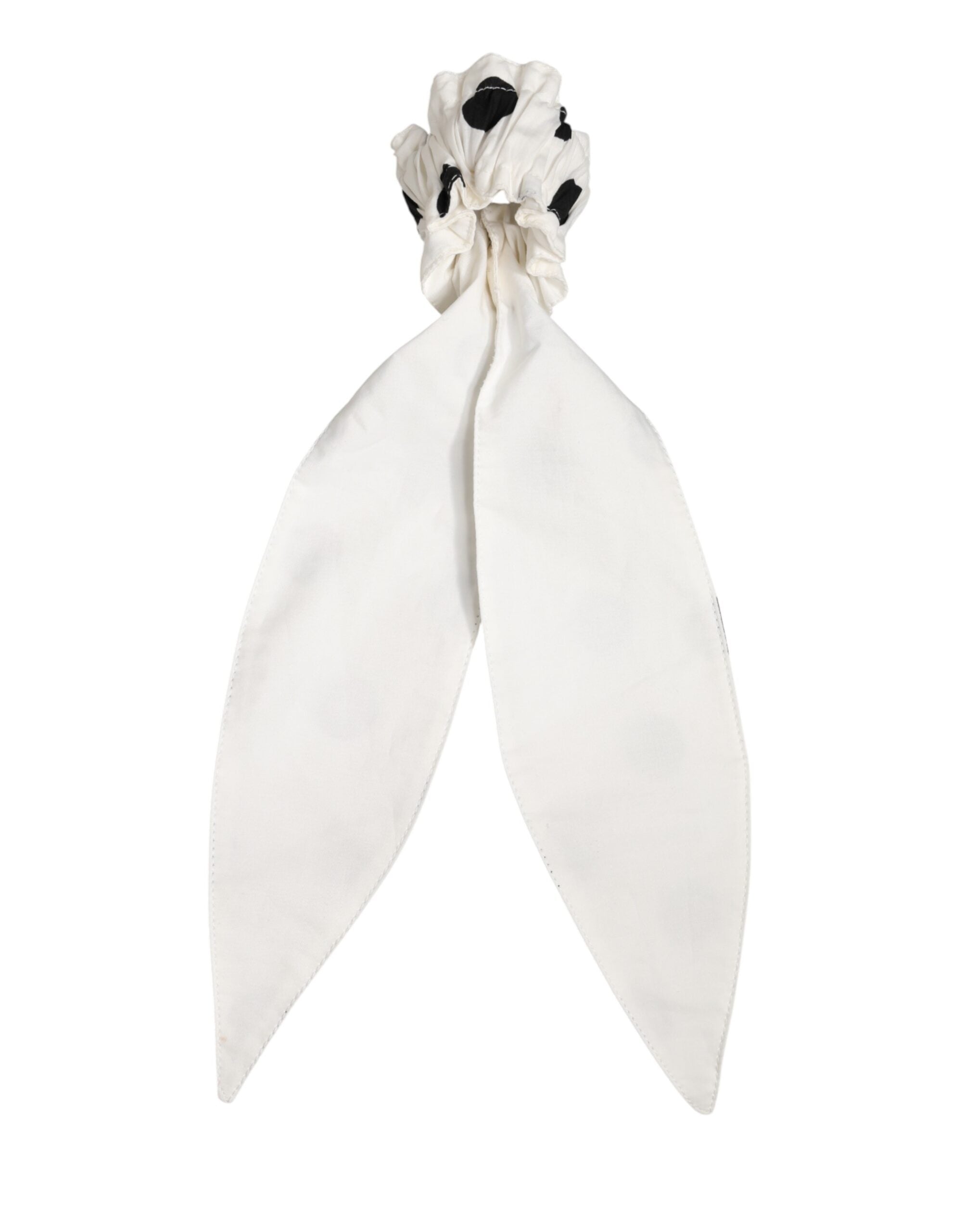 Dolce & Gabbana White Cotton Polka-Dot Scarf Scrunchie