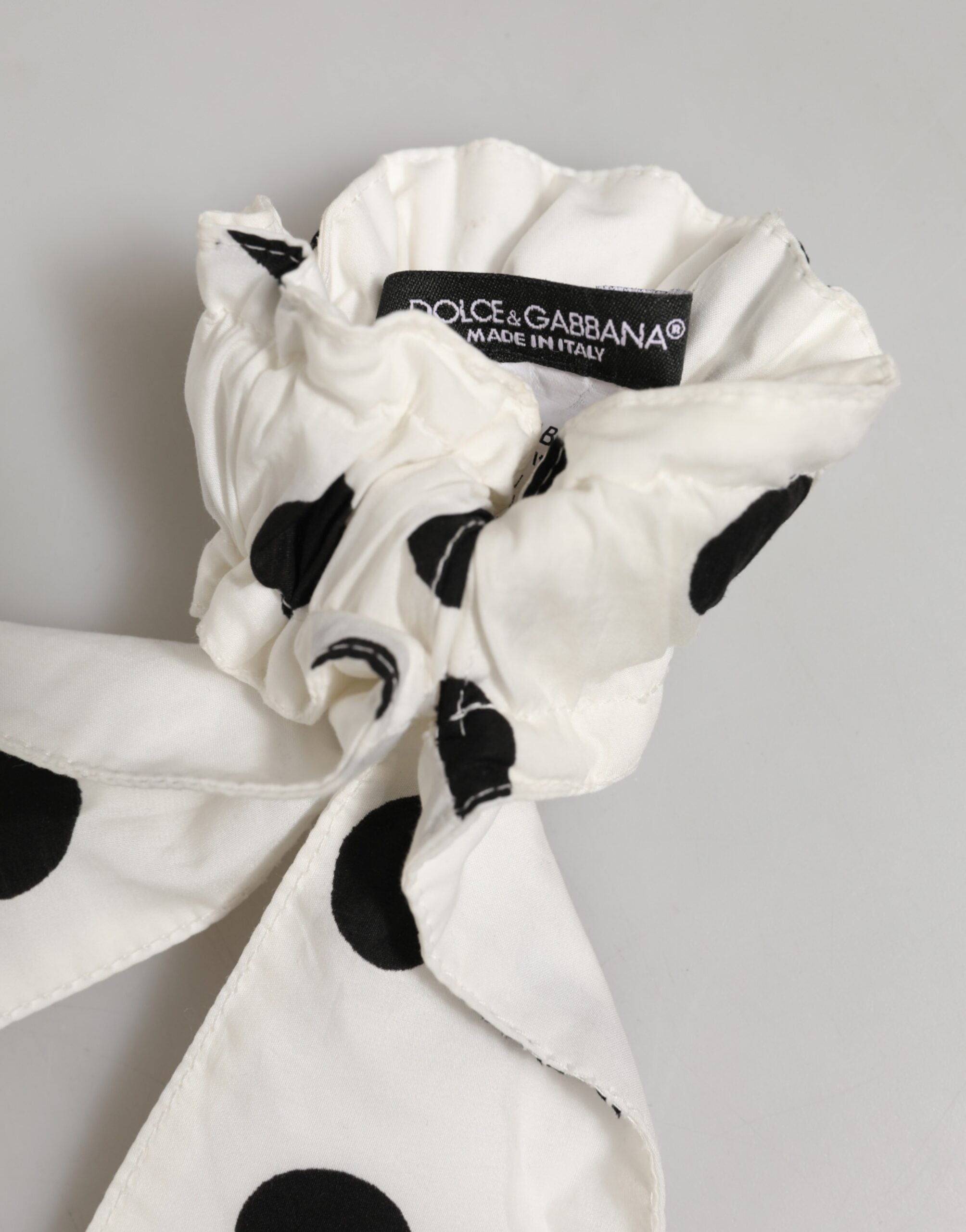 Dolce & Gabbana White Cotton Polka-Dot Scarf Scrunchie