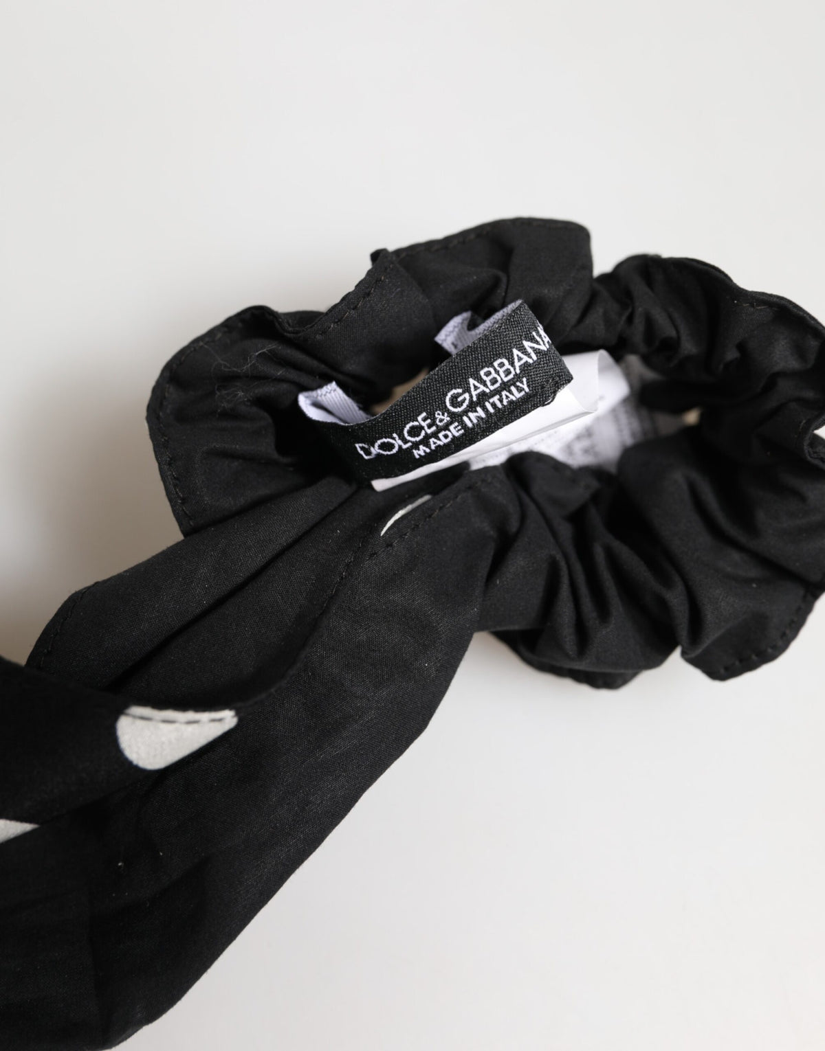 Dolce & Gabbana Schwarzes Baumwoll-Haarband mit Tupfen-Schal