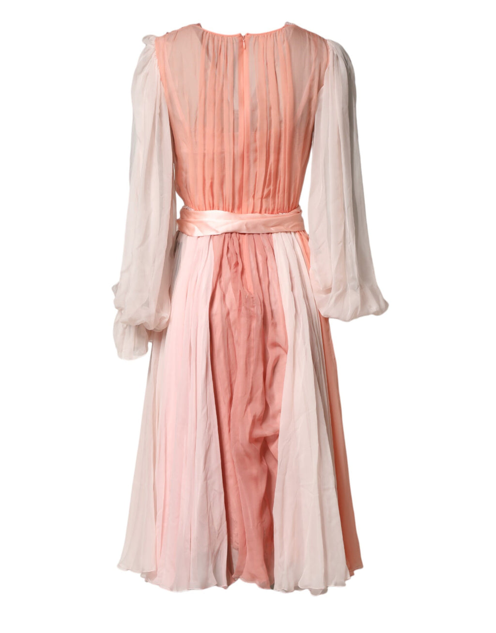 Dolce & Gabbana Pink Silk Tulle Long-Sleeved V-Neck Dress
