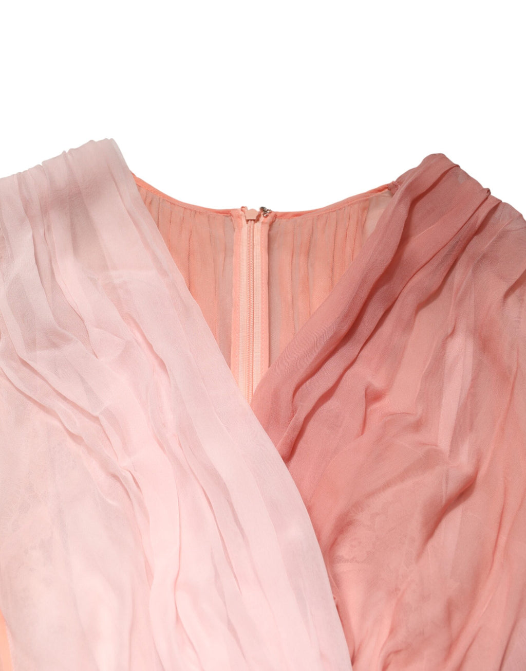 Dolce & Gabbana Pink Silk Tulle Long-Sleeved V-Neck Dress