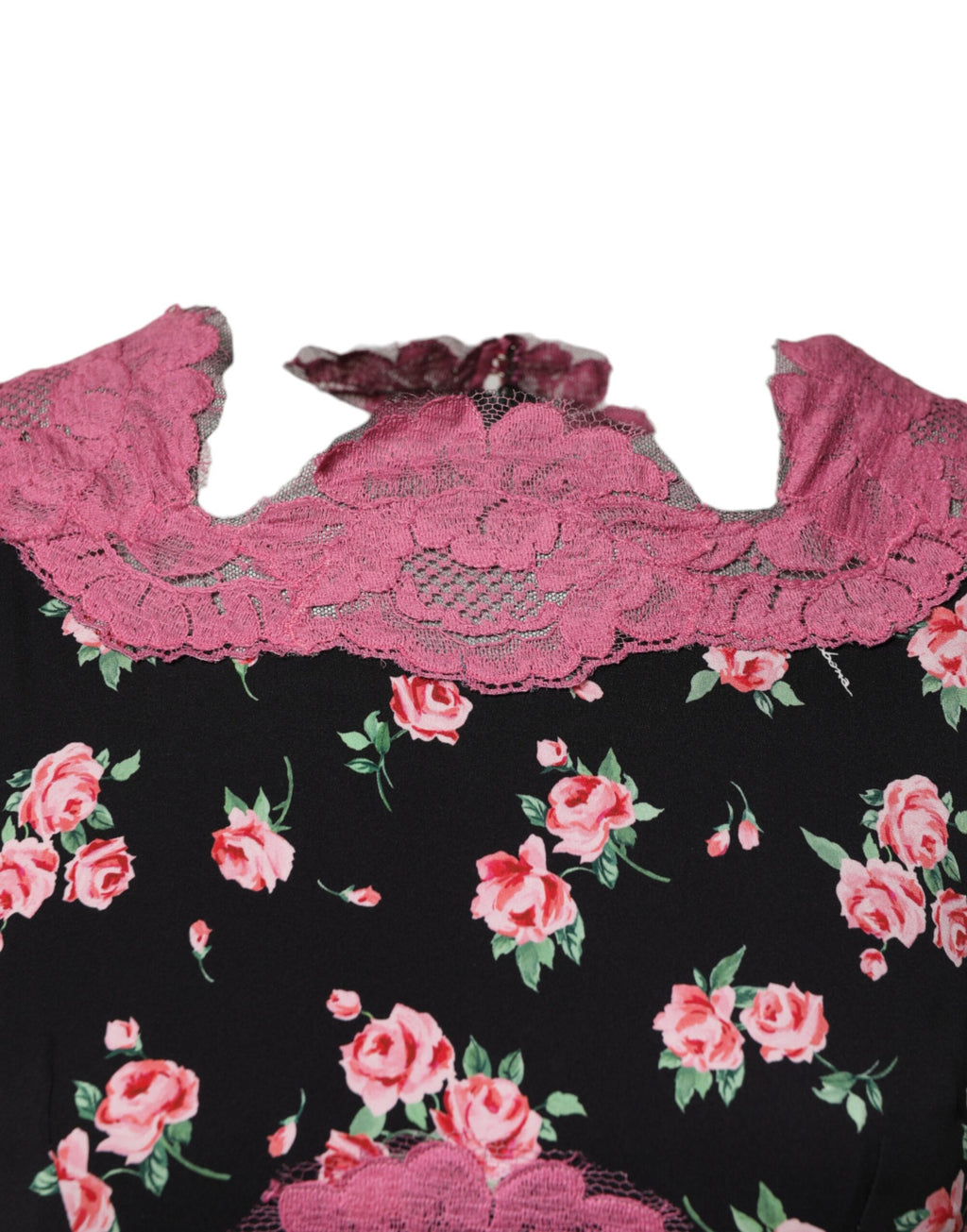 Dolce & Gabbana Schwarzes Seidenkleid mit rosa Blumenspitze