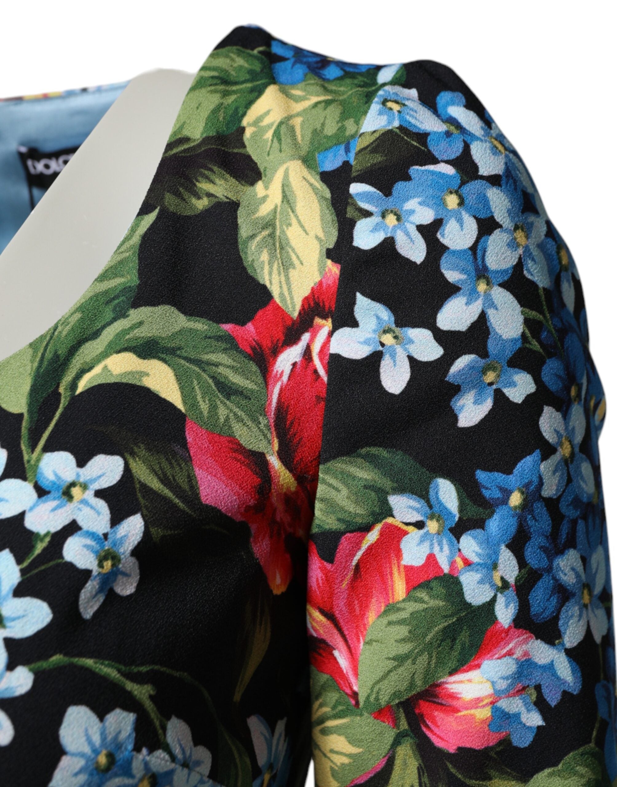 Dolce & Gabbana Black Floral Print Viscose Midi Sheath Dress