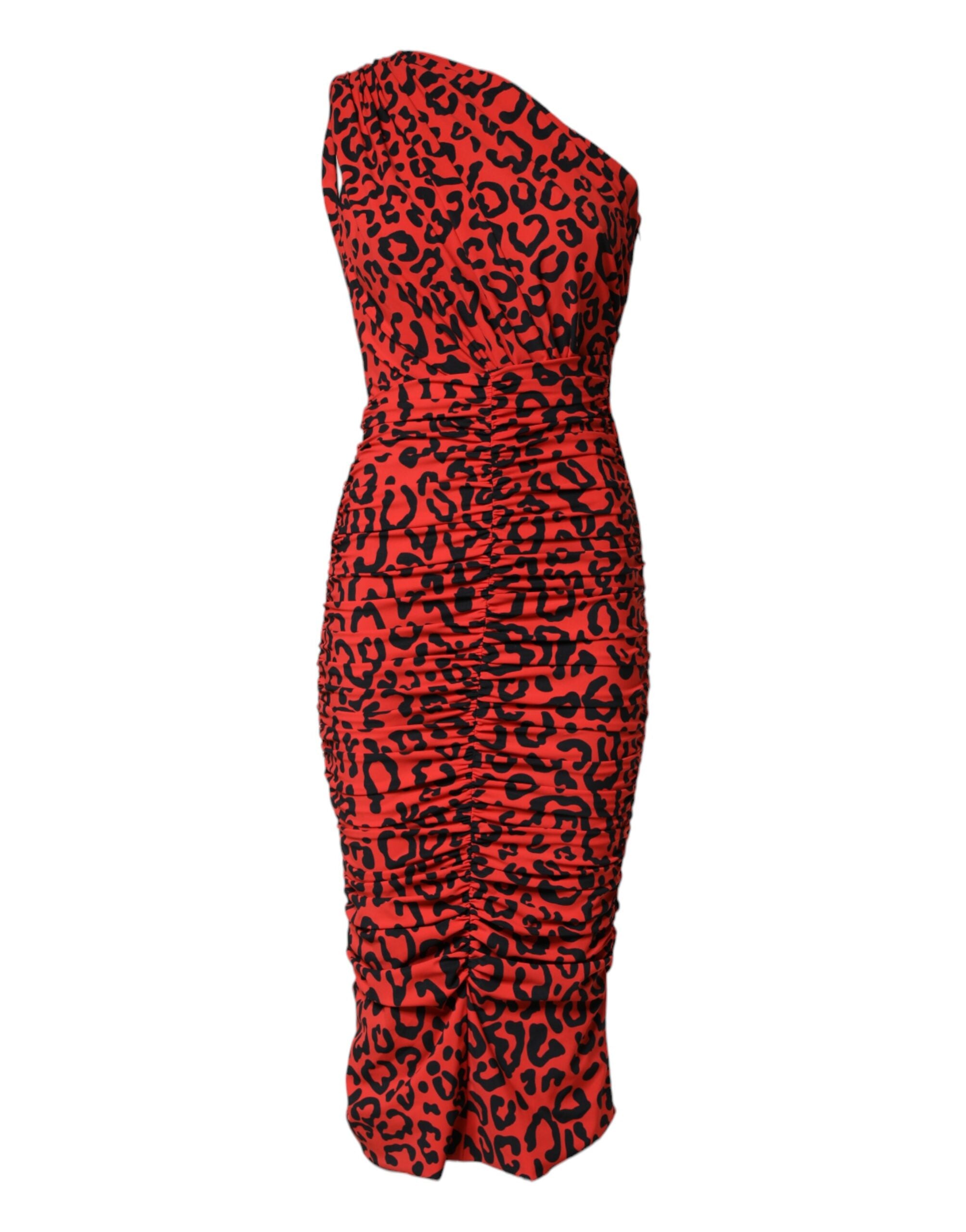 Dolce & Gabbana Midi-Kleid mit rotem Leopardenmuster aus Nylon