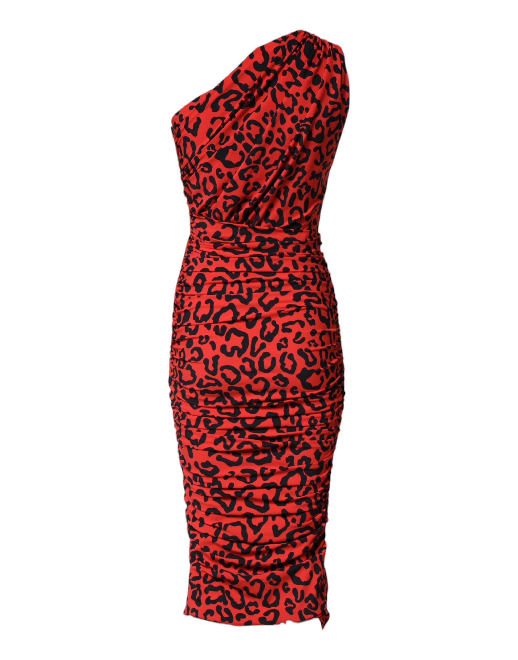 Dolce & Gabbana Midi-Kleid mit rotem Leopardenmuster aus Nylon