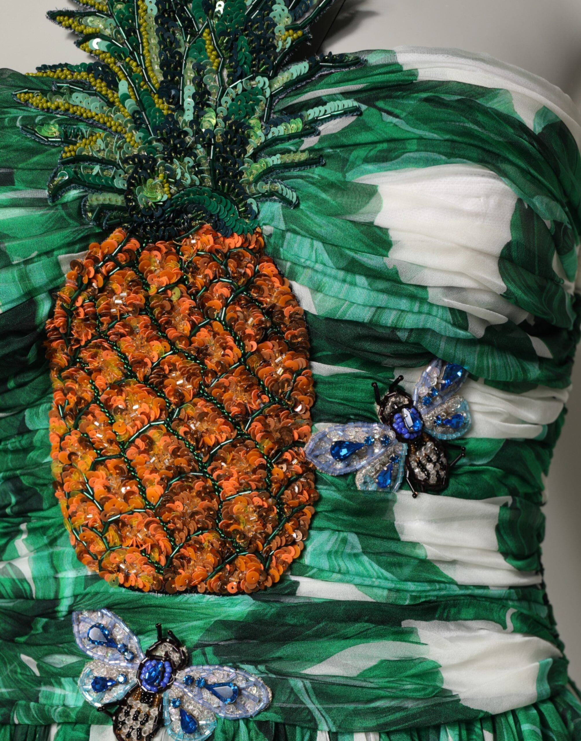 Dolce & Gabbana Green Pineapple-Detail Dress with Banana Leaf Print