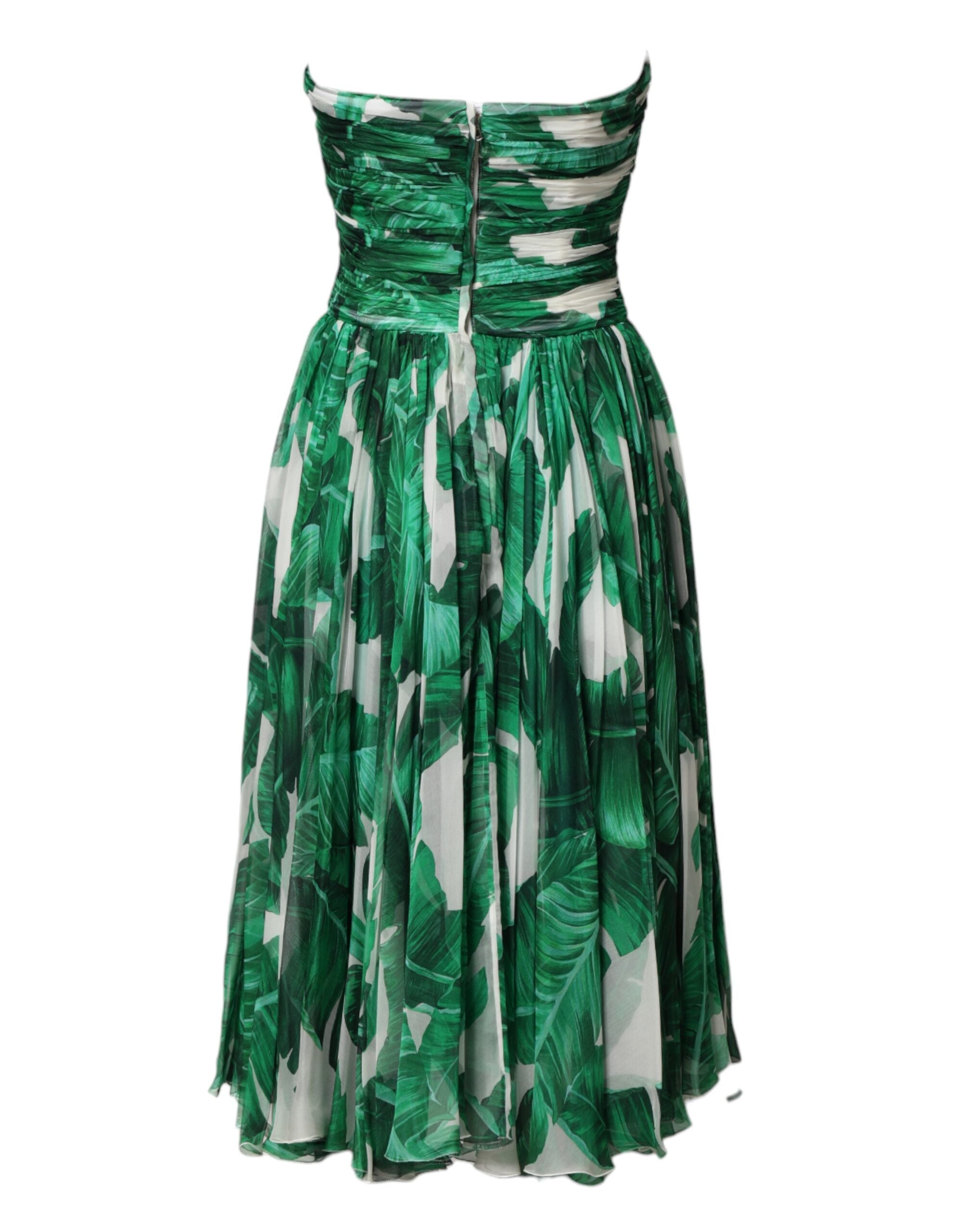 Dolce & Gabbana Green Pineapple-Detail Dress with Banana Leaf Print