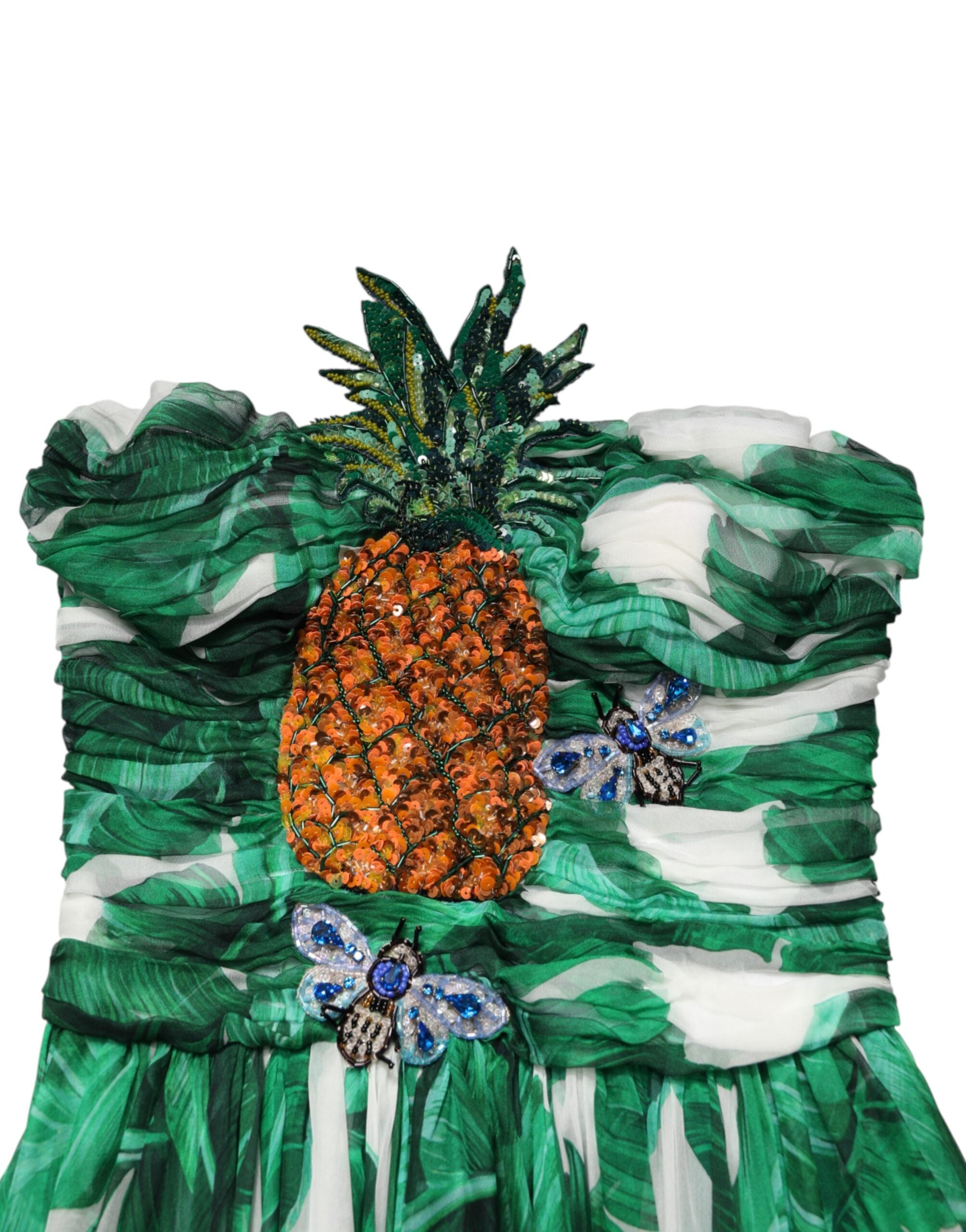 Dolce & Gabbana Green Pineapple-Detail Dress with Banana Leaf Print