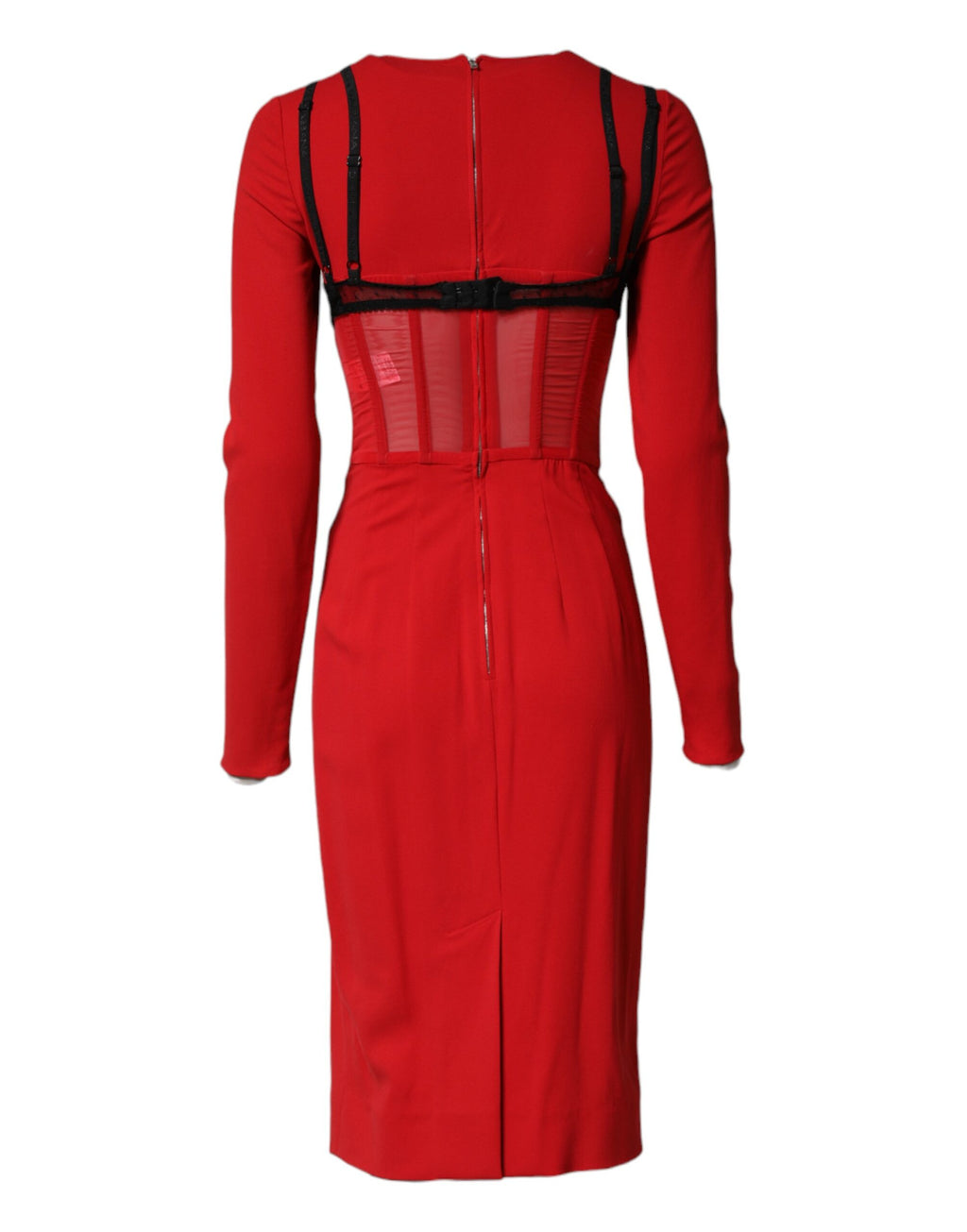 Dolce & Gabbana Schwarzes Midi-Kleid mit kontrastierendem rotem BH aus Cady