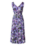 Dolce & Gabbana Purple Anemone-Print Pleated Midi Dress