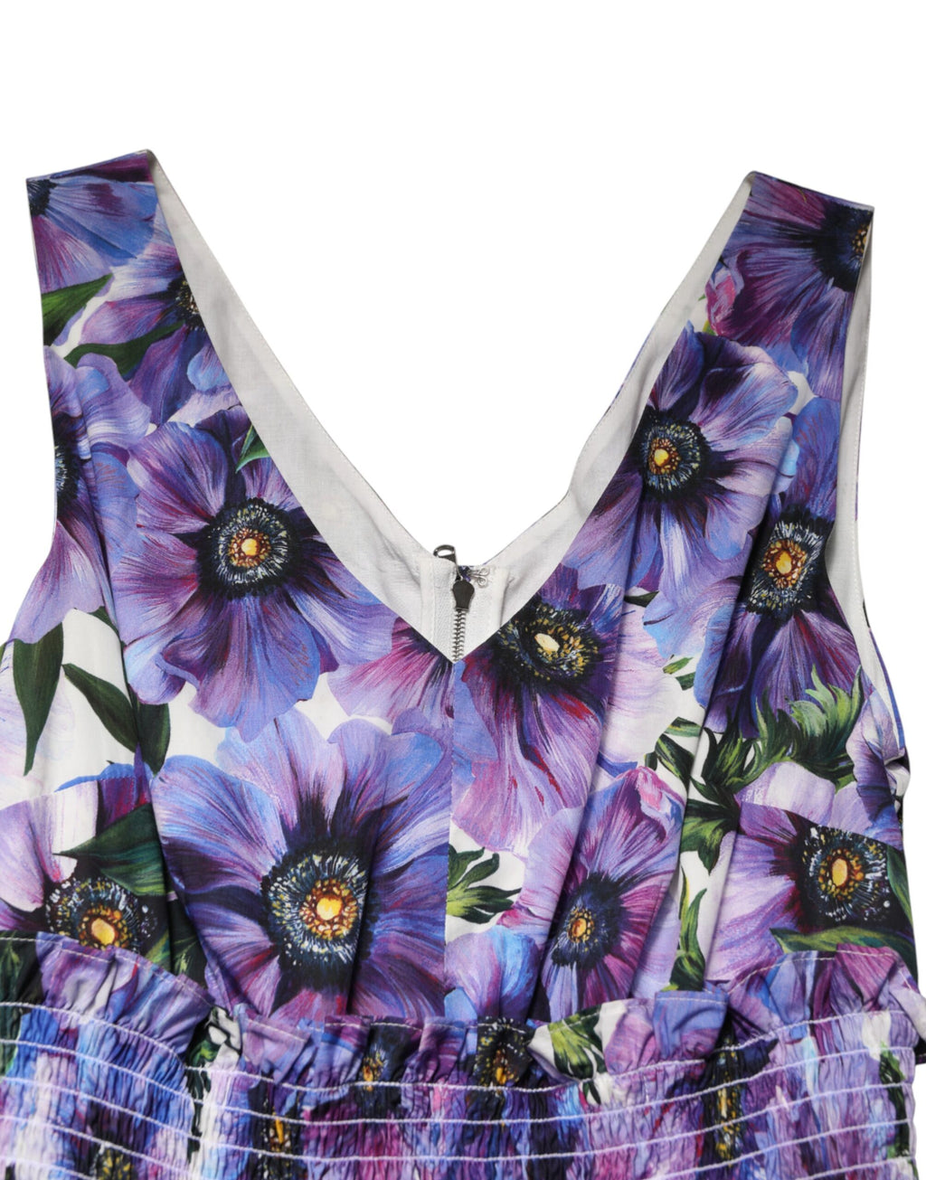 Dolce & Gabbana Purple Anemone-Print Pleated Midi Dress