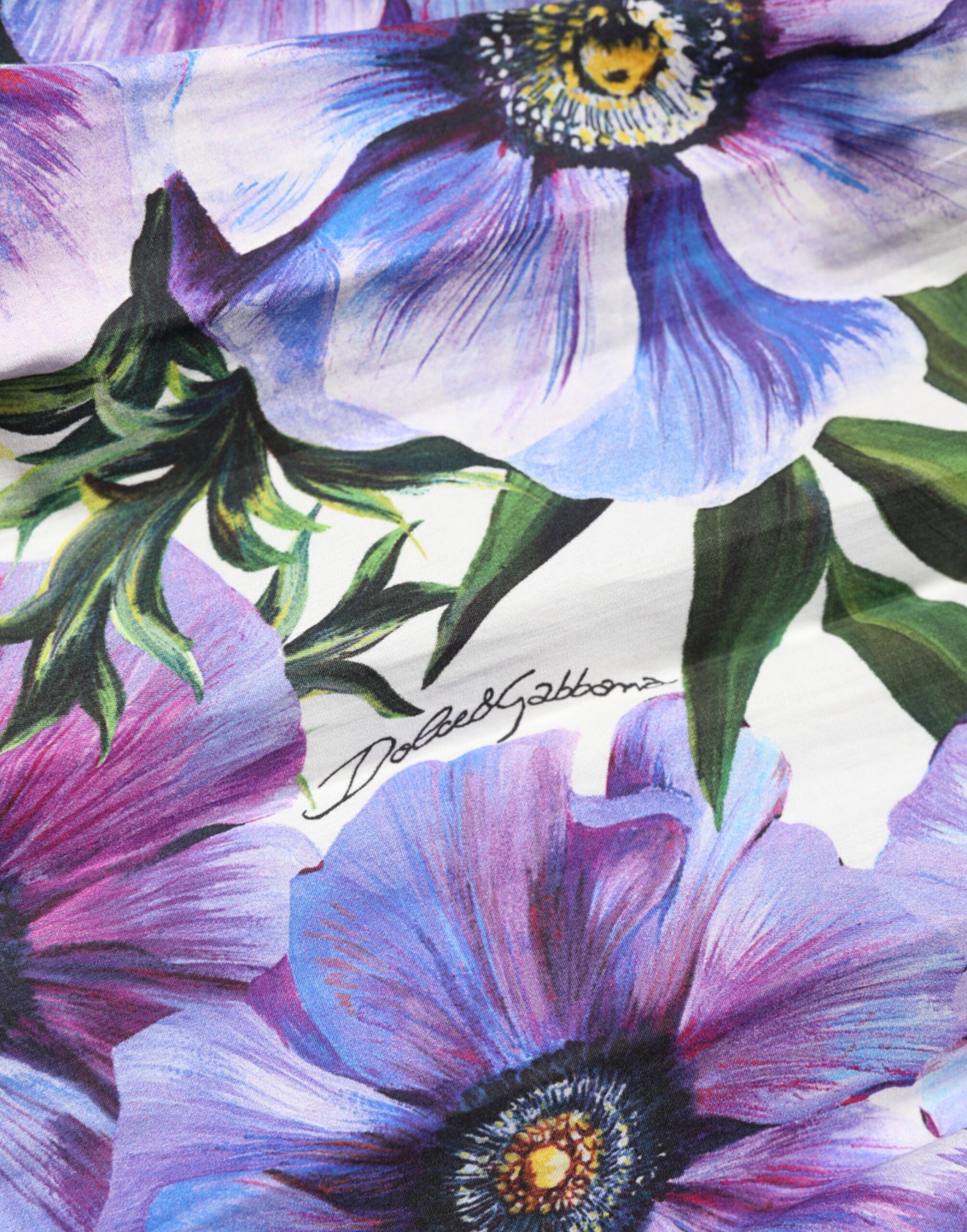 Dolce & Gabbana Purple Anemone-Print Pleated Midi Dress