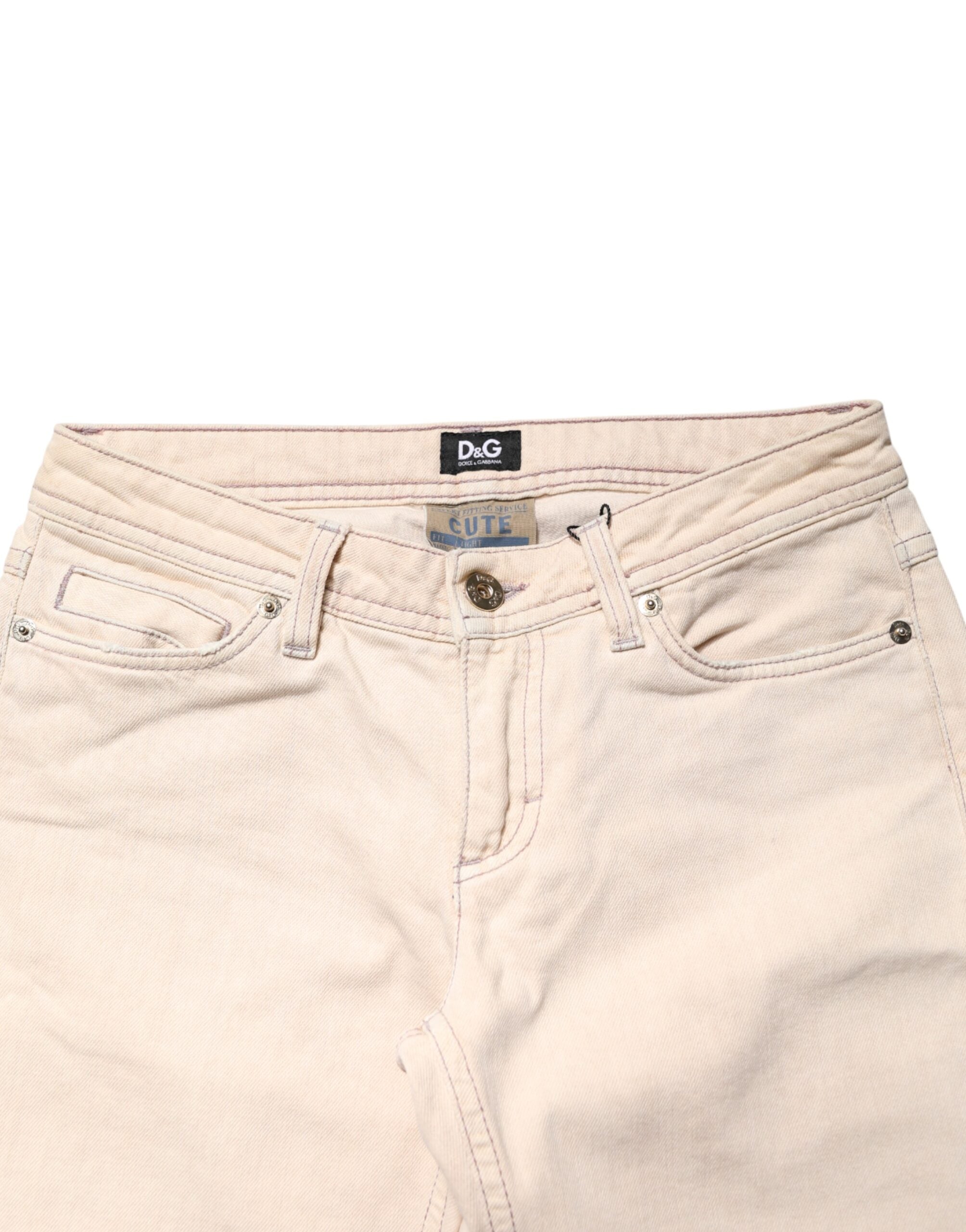 Dolce & Gabbana Beige-Jeans mit niedriger Taille und schmaler Passform aus Baumwolle