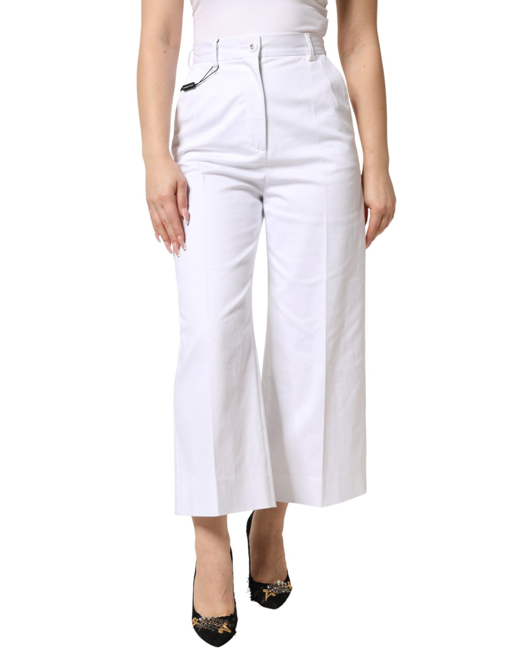 Dolce & Gabbana Weiße, hochgeschnittene, weite Cropped-Hose aus Baumwolle