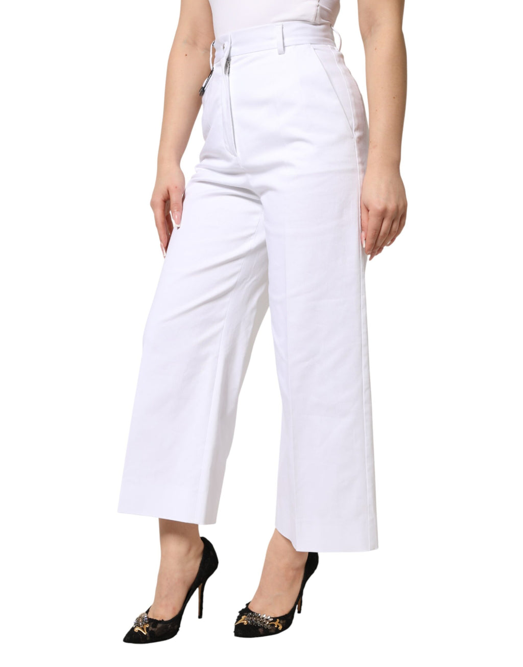 Dolce & Gabbana Weiße, hochgeschnittene, weite Cropped-Hose aus Baumwolle