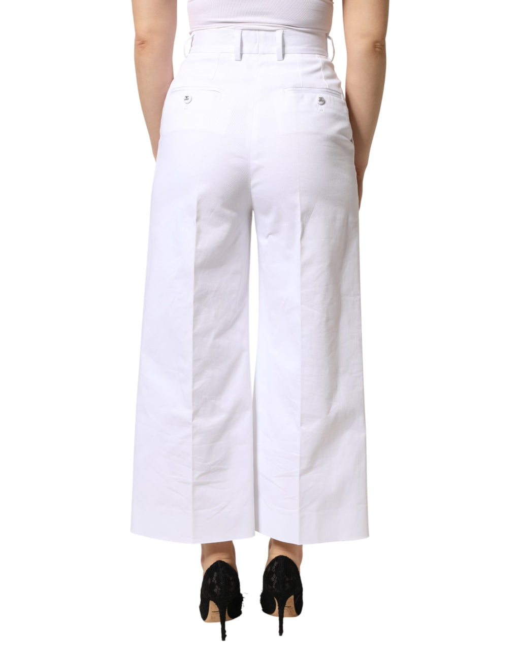 Dolce & Gabbana Weiße, hochgeschnittene, weite Cropped-Hose aus Baumwolle