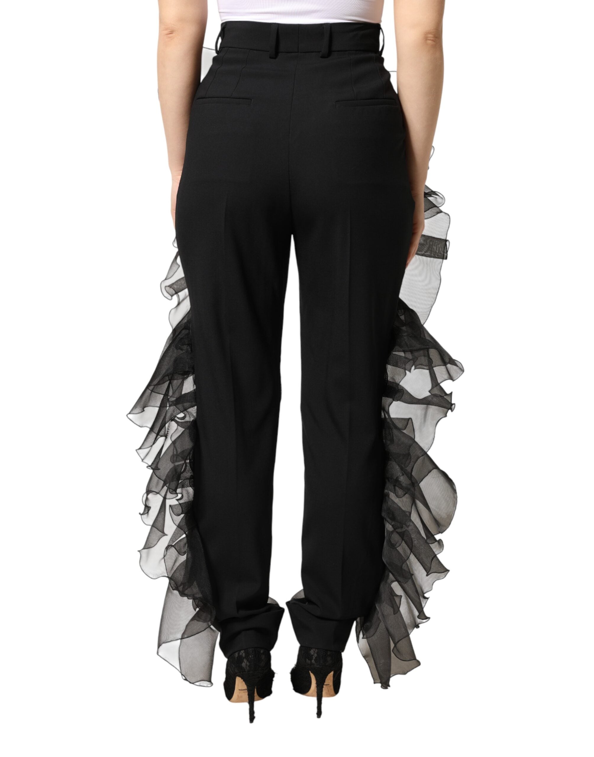 Dolce & Gabbana Schwarze, hochgeschnittene Wollhose mit Tüll