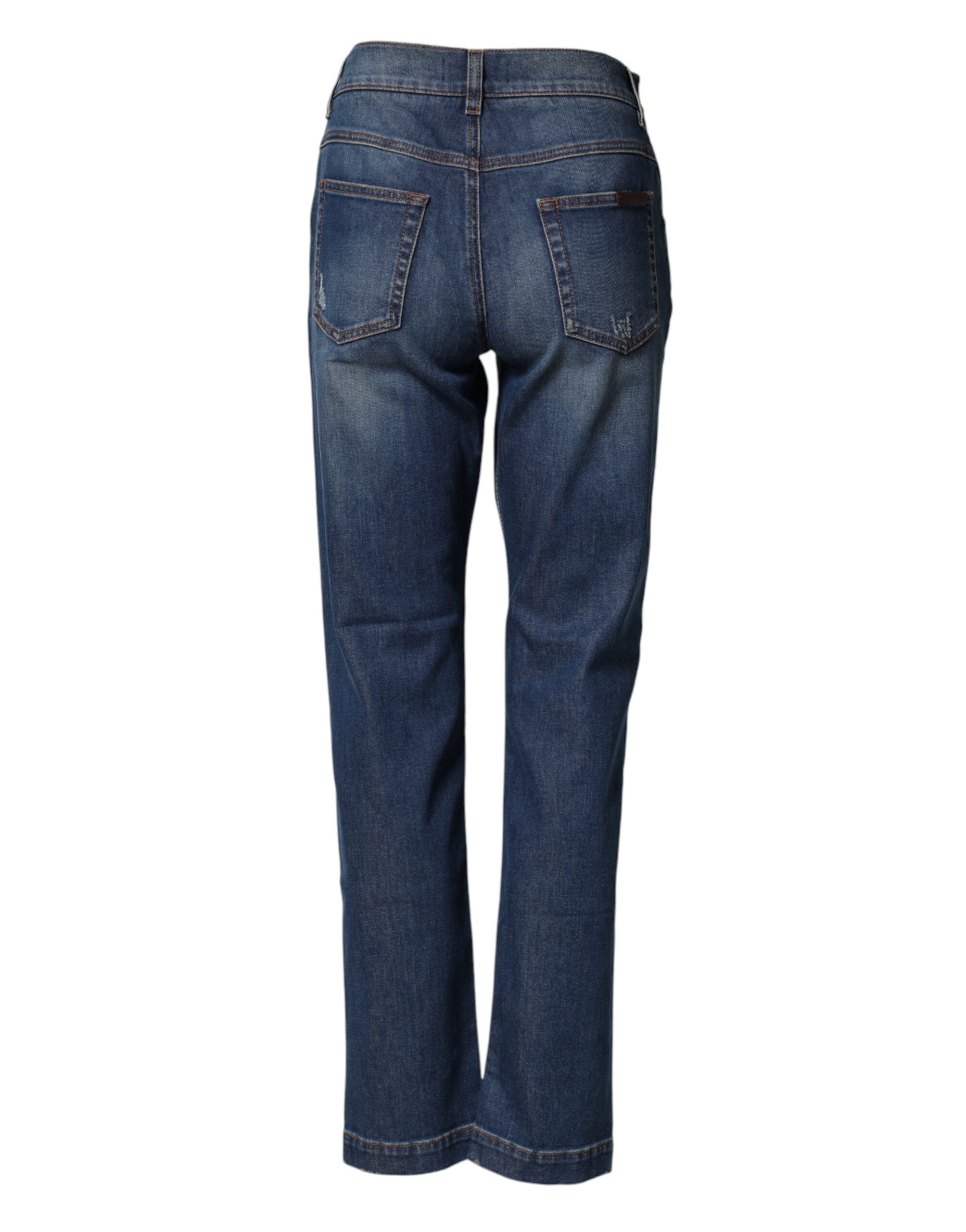 Dolce & Gabbana Blue Floral Embroidered Boyfriend Jeans