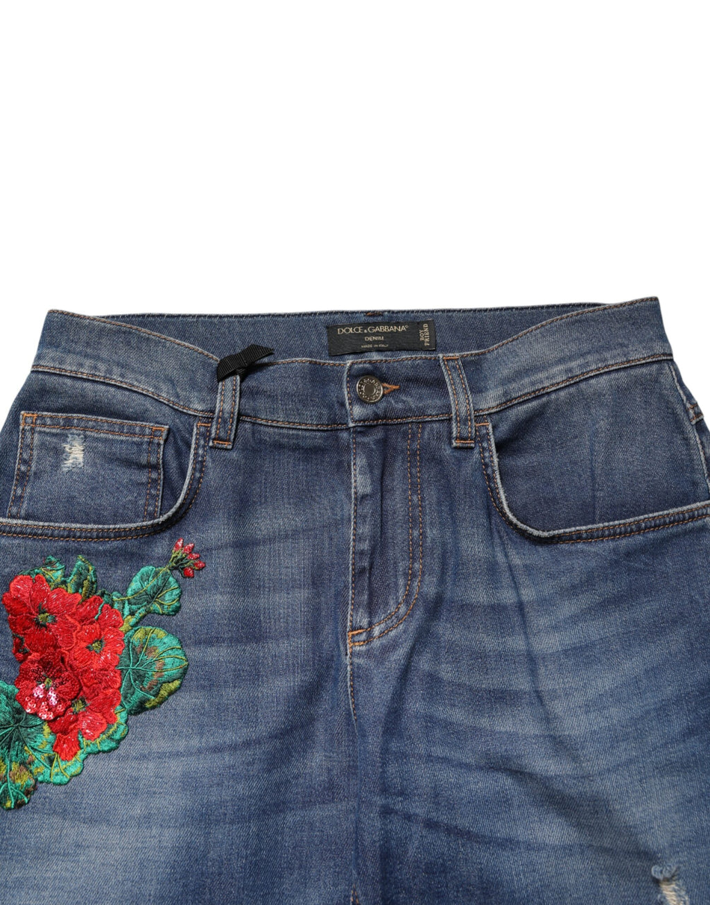 Dolce & Gabbana Blue Floral Embroidered Boyfriend Jeans