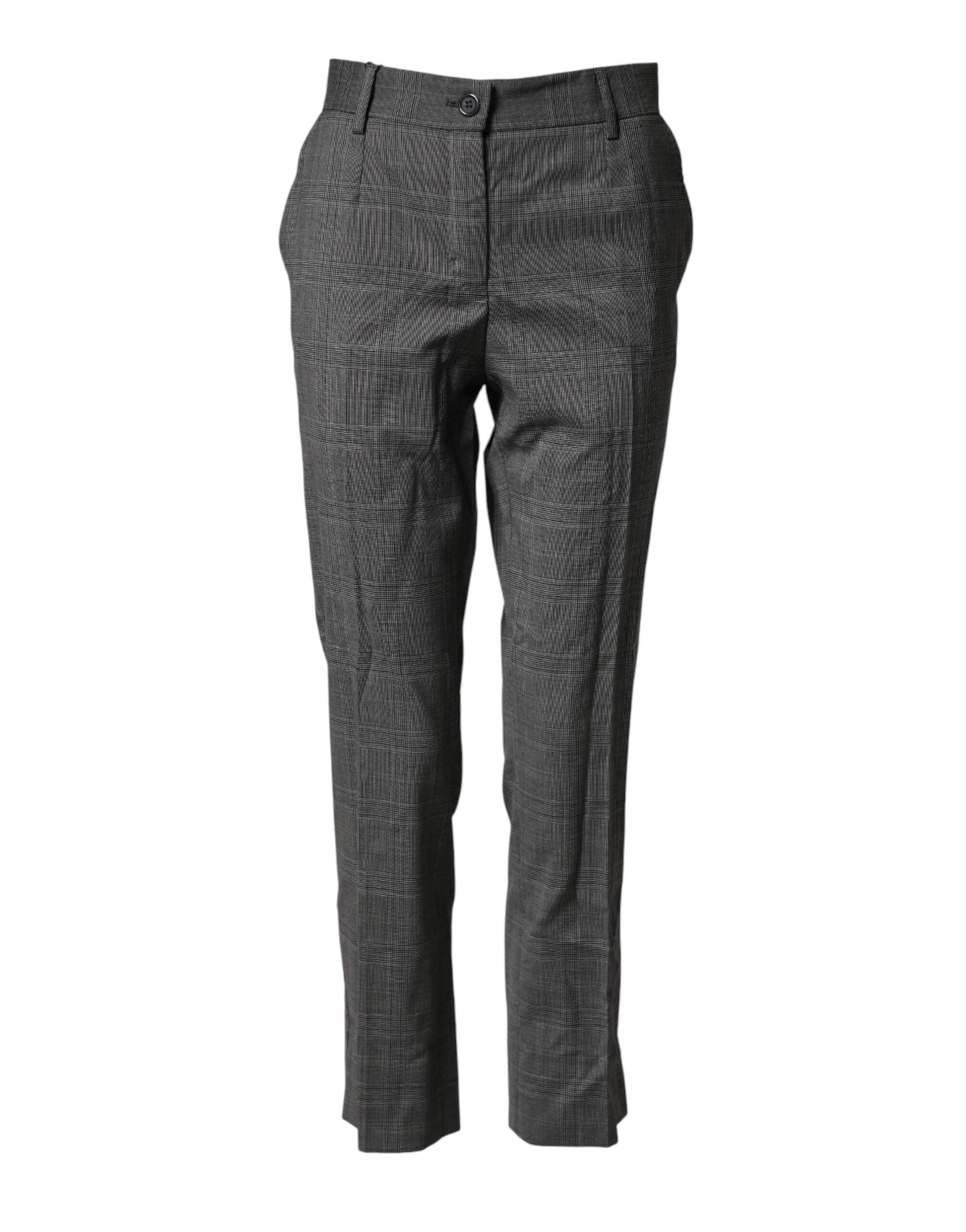 Dolce & Gabbana Dark Grey Checked Tartan Trousers in Pure Virgin Wool