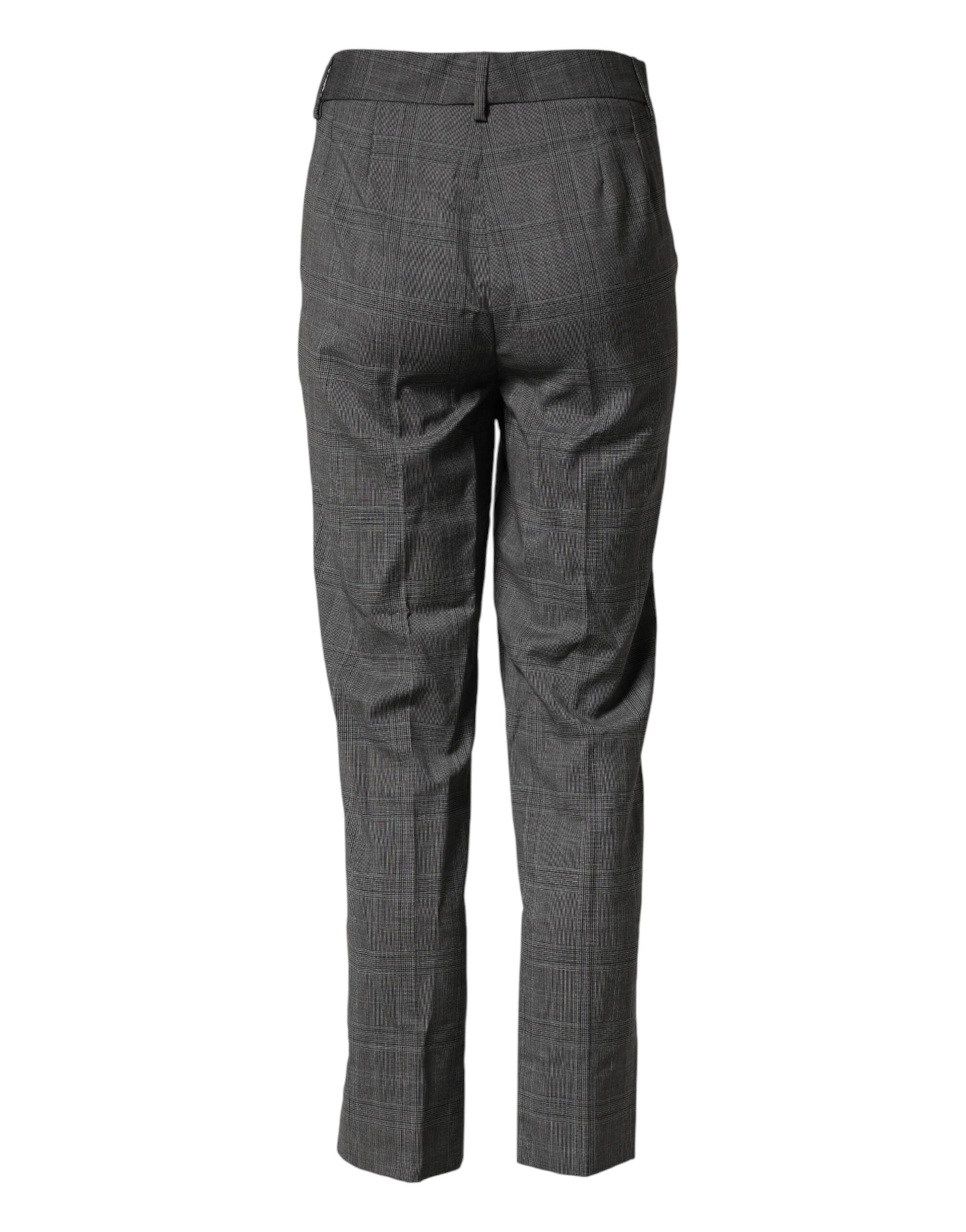 Dolce & Gabbana Dark Grey Checked Tartan Trousers in Pure Virgin Wool