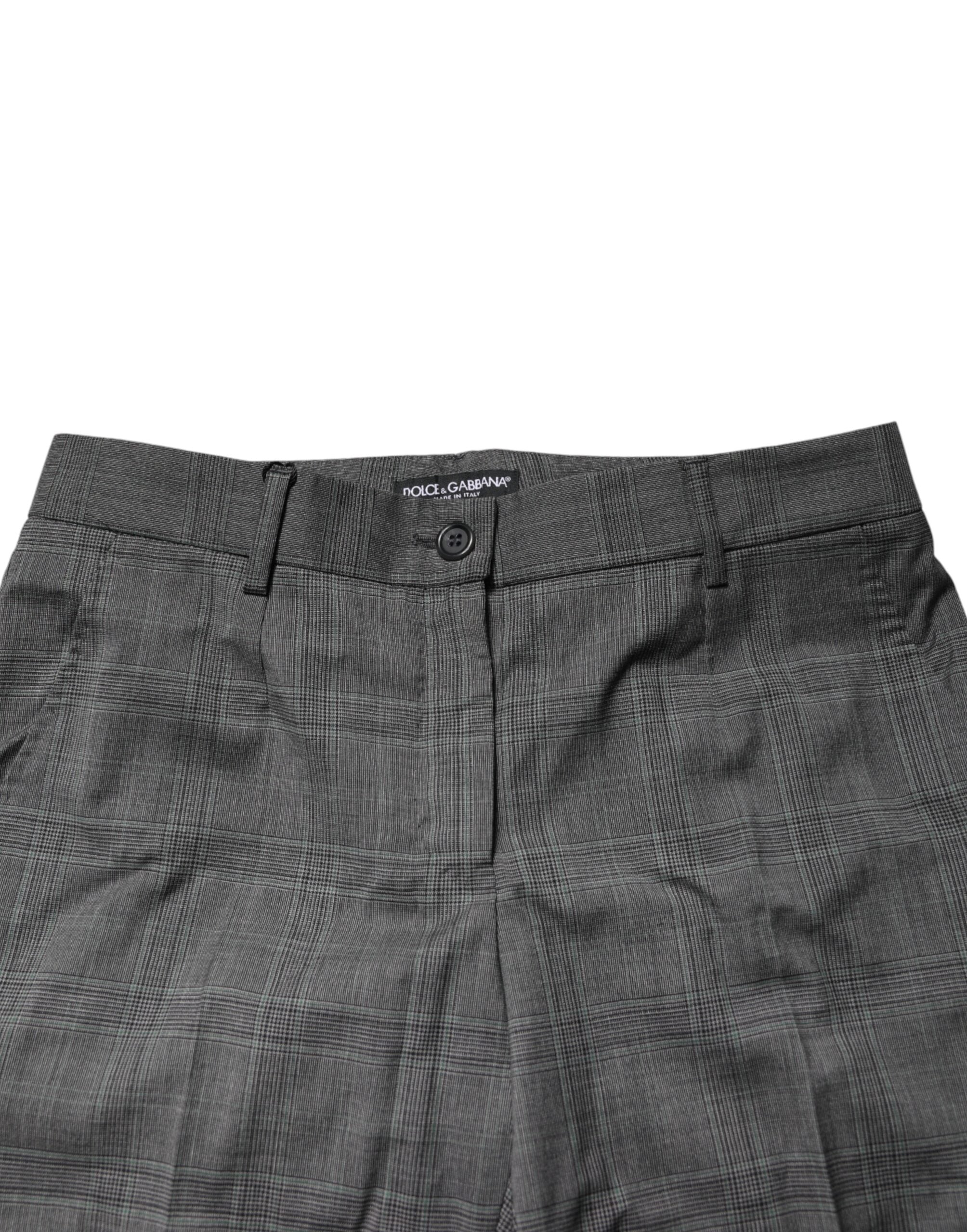 Dolce & Gabbana Dark Grey Checked Tartan Trousers in Pure Virgin Wool