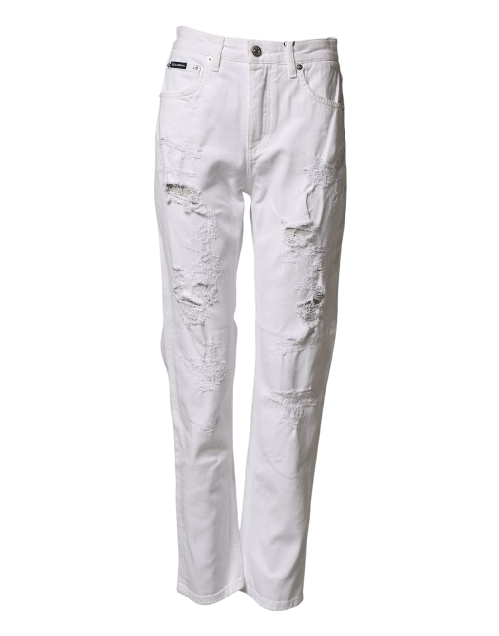 Dolce & Gabbana White Distressed Boyfriend Jeans in Cotton