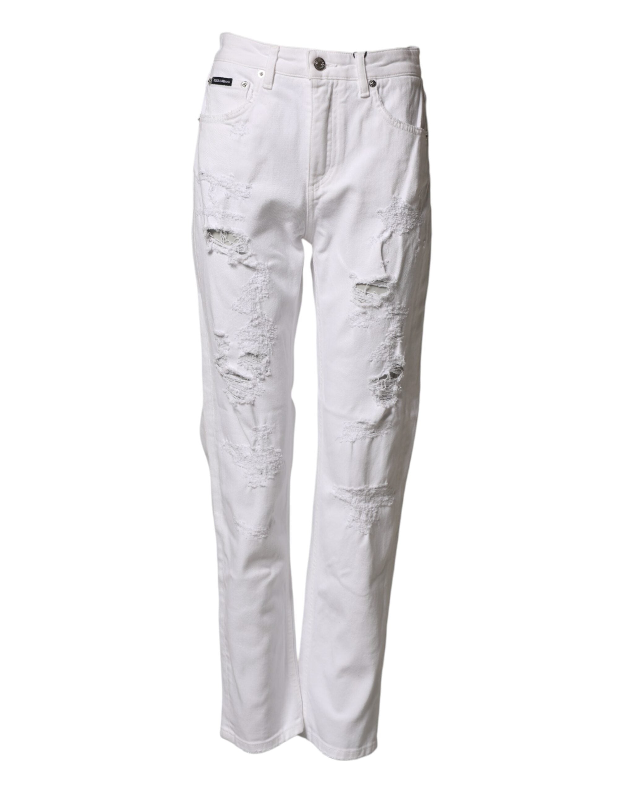 Dolce & Gabbana White Distressed Boyfriend Jeans in Cotton