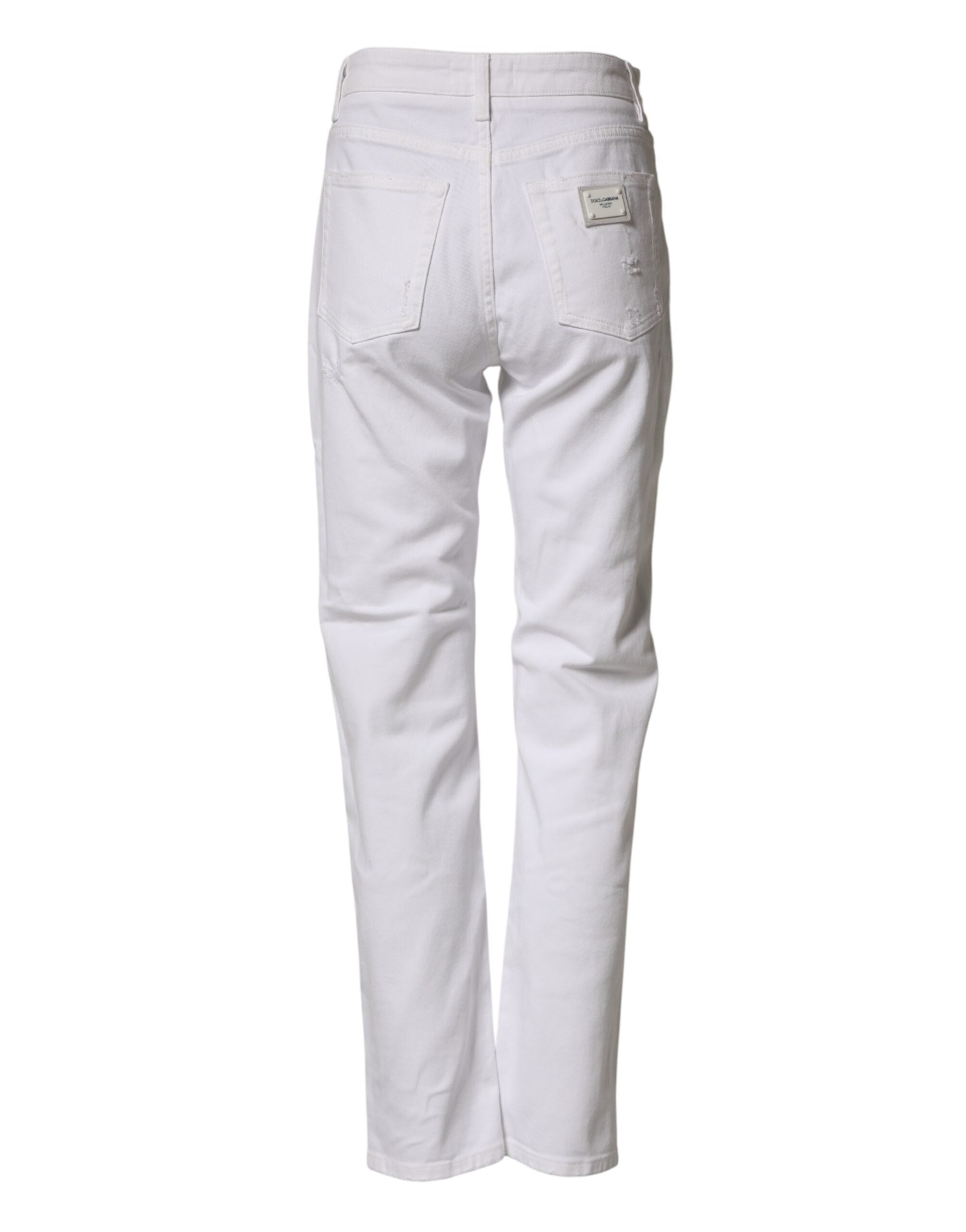Dolce & Gabbana White Distressed Boyfriend Jeans in Cotton