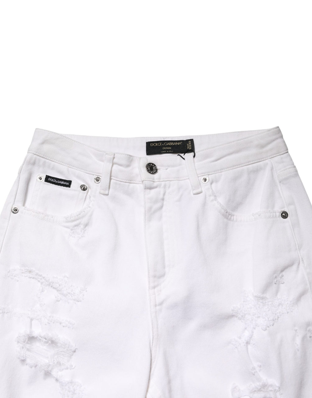 Dolce & Gabbana White Distressed Boyfriend Jeans in Cotton