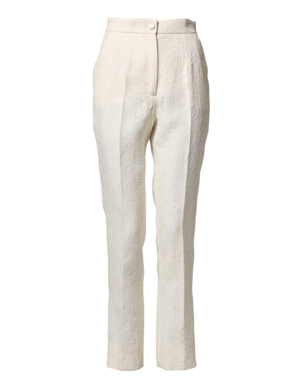 Dolce & Gabbana Weiße Baumwoll-Hose mit floralem Brokatmuster