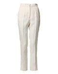 Dolce & Gabbana Weiße Baumwoll-Hose mit floralem Brokatmuster