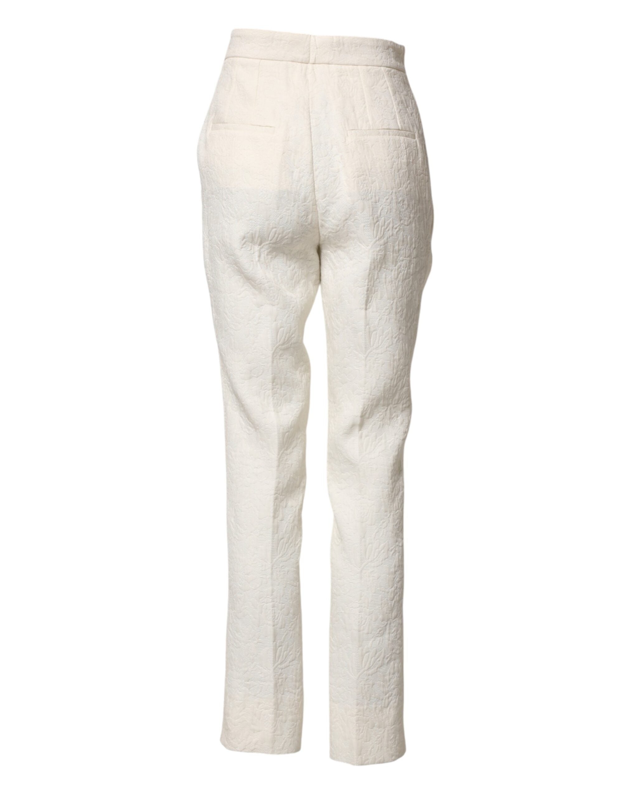 Dolce & Gabbana Weiße Baumwoll-Hose mit floralem Brokatmuster