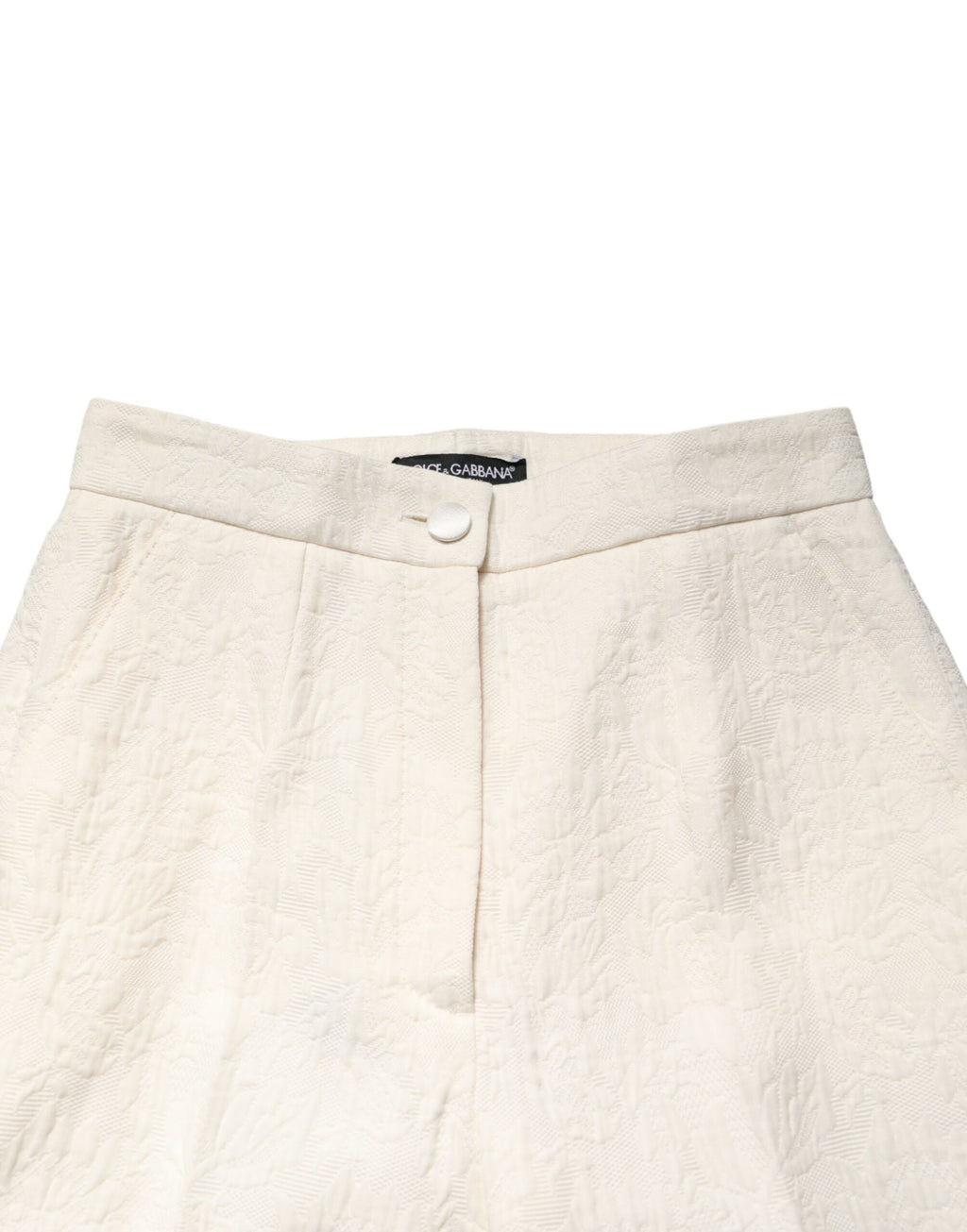 Dolce & Gabbana Weiße Baumwoll-Hose mit floralem Brokatmuster