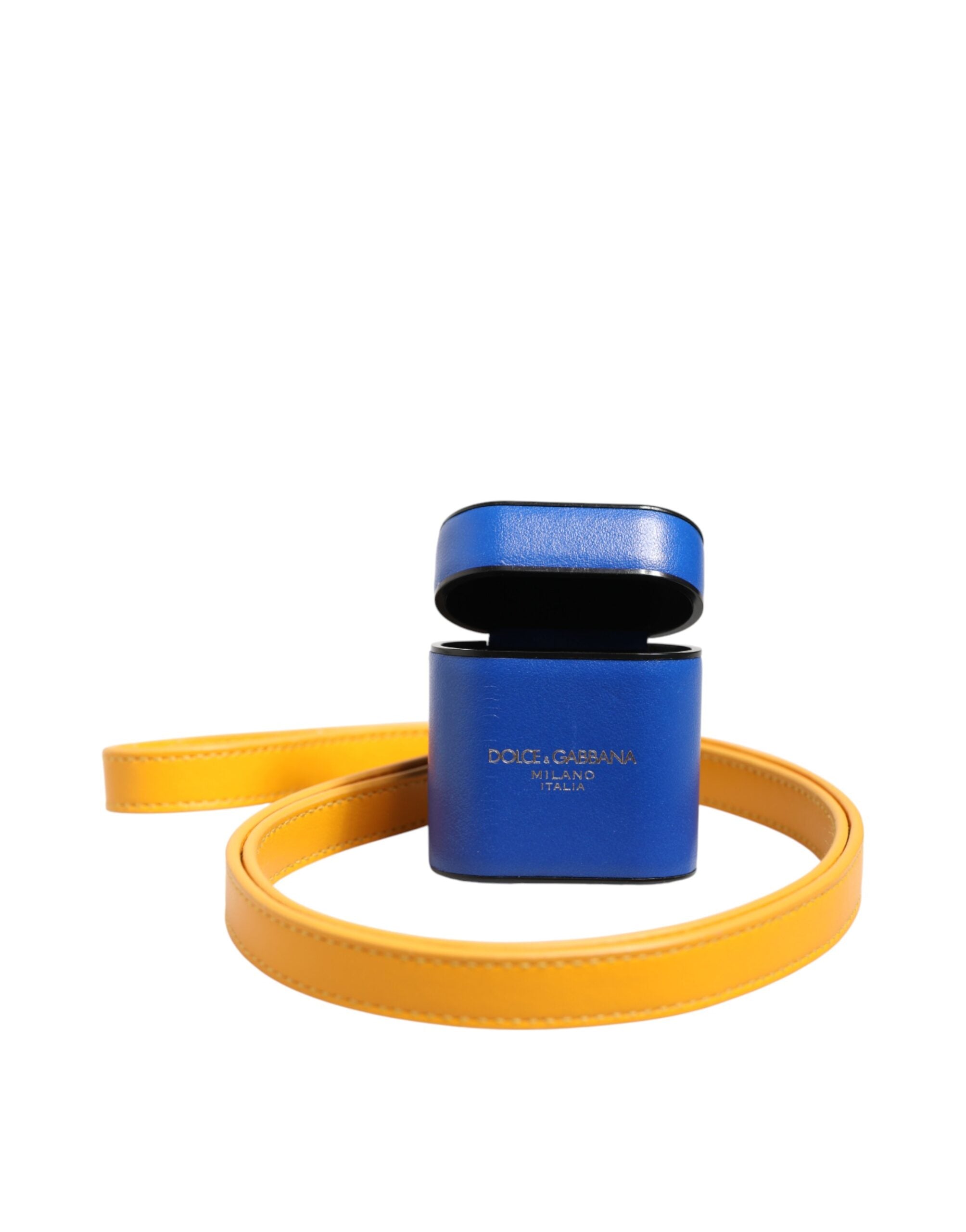 Dolce & Gabbana Men's Blue & Yellow Calfskin Logo Loop for AirPods Case