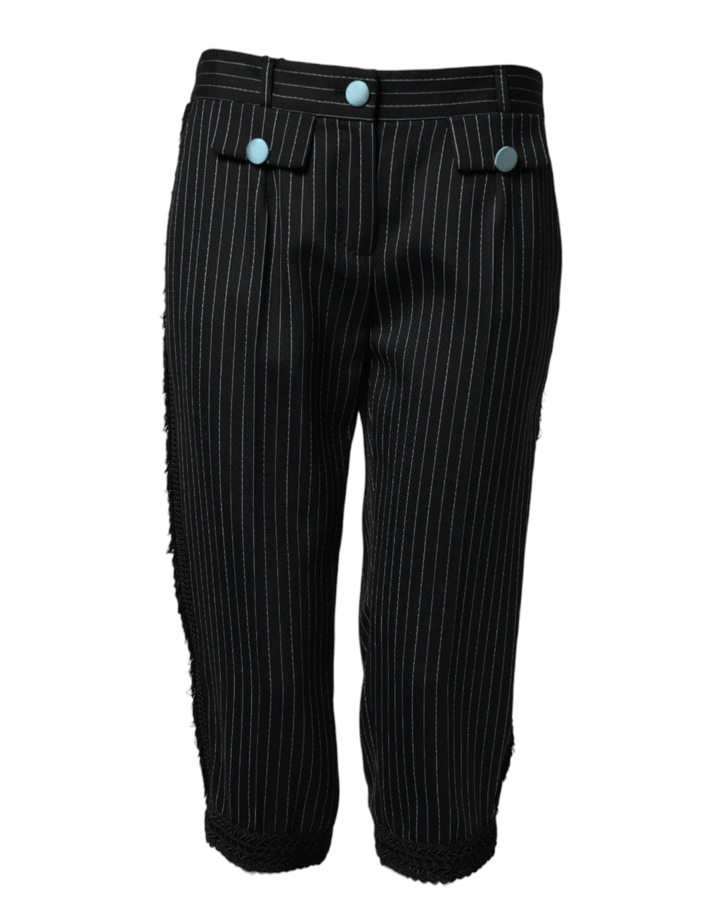 Dolce & Gabbana Black Cropped Wool Trousers with Stripes