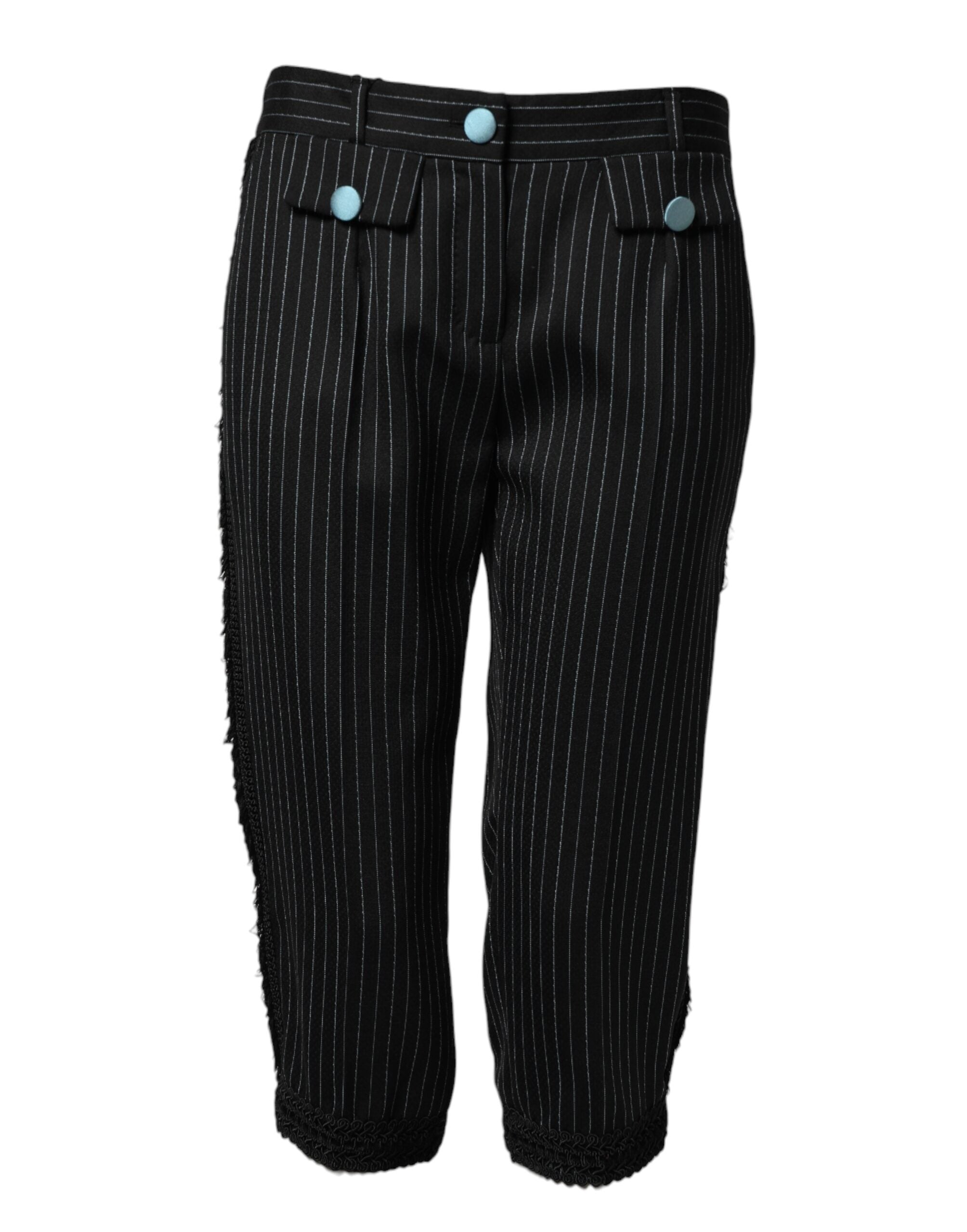 Dolce & Gabbana Black Cropped Wool Trousers with Stripes
