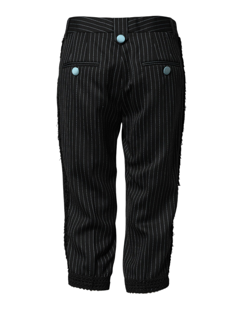 Dolce & Gabbana Black Cropped Wool Trousers with Stripes