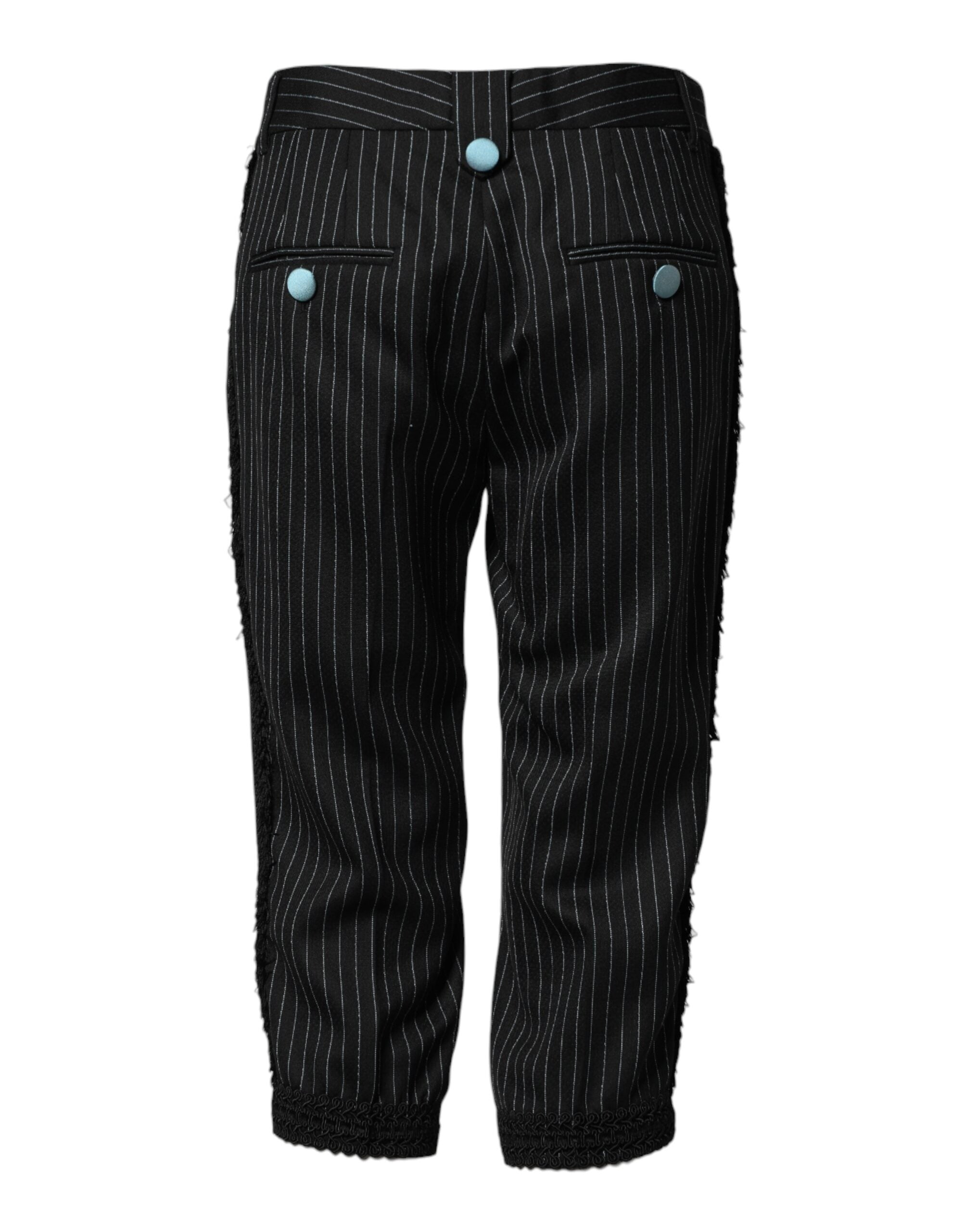 Dolce & Gabbana Black Cropped Wool Trousers with Stripes