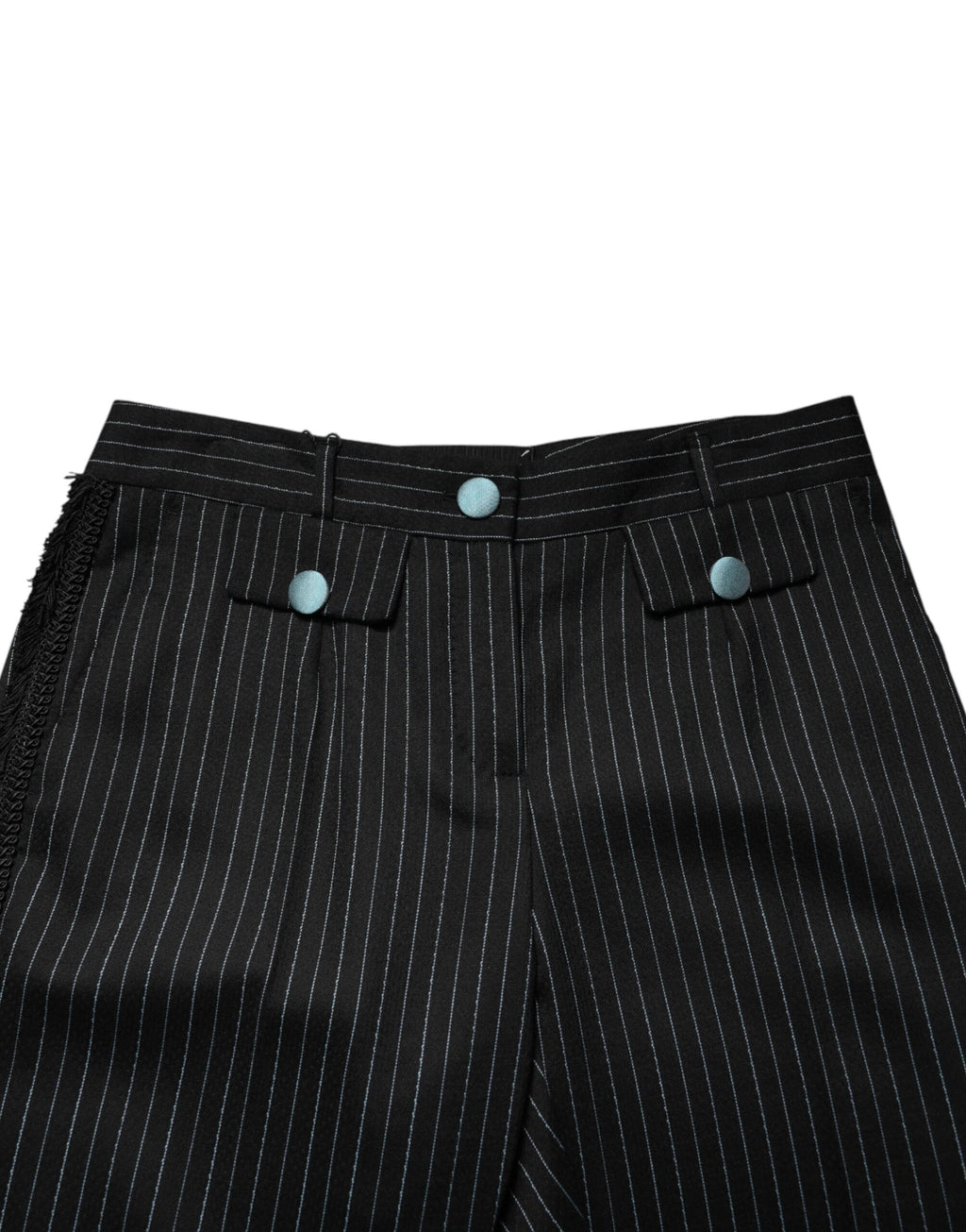 Dolce & Gabbana Black Cropped Wool Trousers with Stripes