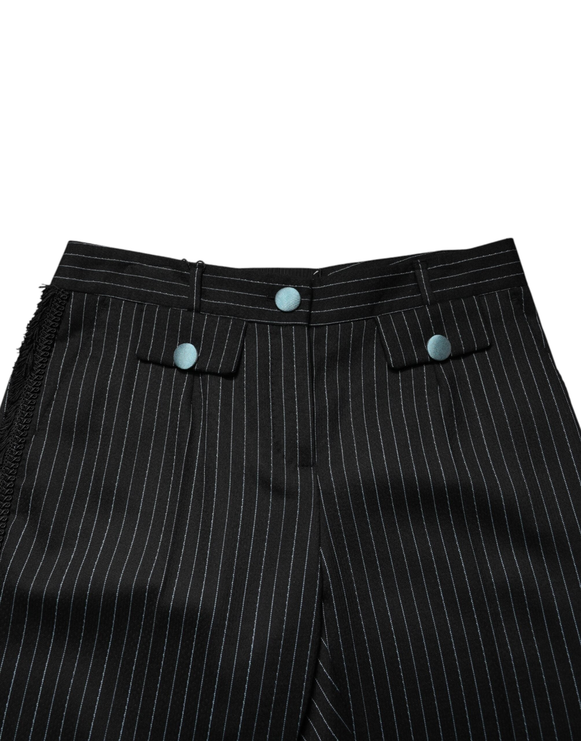 Dolce & Gabbana Black Cropped Wool Trousers with Stripes