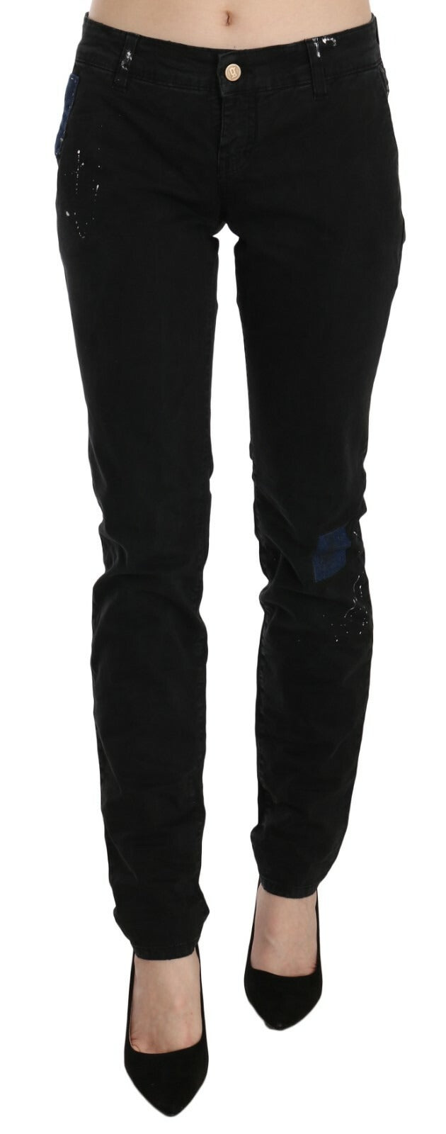 John Galliano Black Low-Waist Jeans with White Paintwork