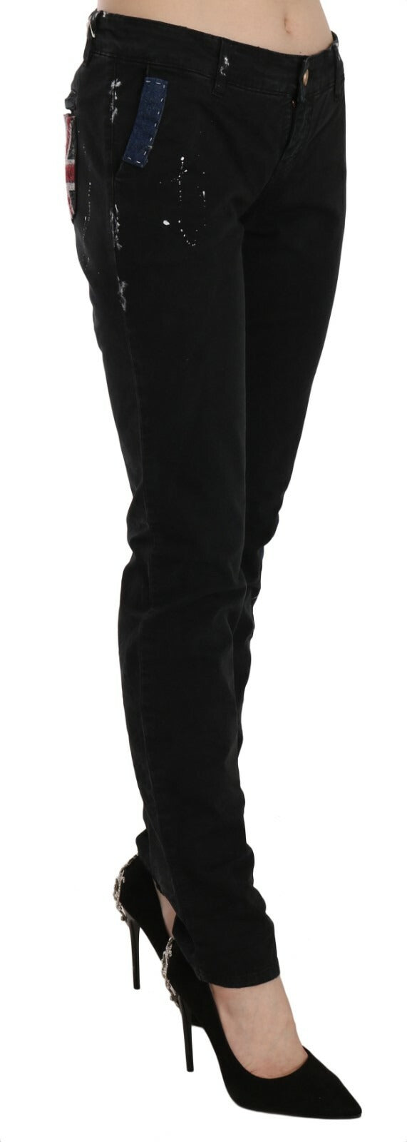John Galliano Black Low-Waist Jeans with White Paintwork