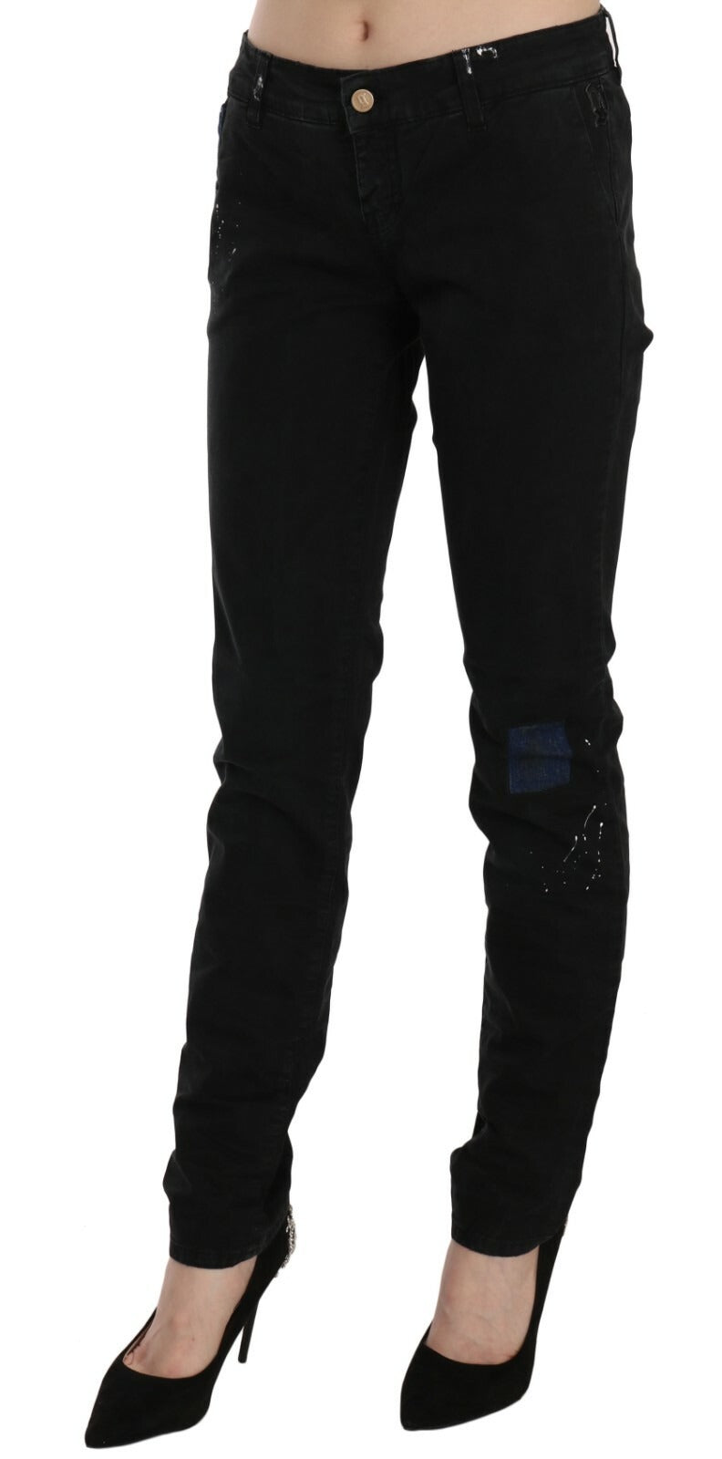 John Galliano Black Low-Waist Jeans with White Paintwork